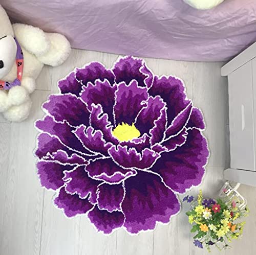 Purple Peony Flower Shaped Rugs - Plush Non-Slip Bath Mat & Washable Floral Area Rug for Bedroom, Kitchen, Bathroom | Soft Floor Decor for Home, Dorm, Nursery