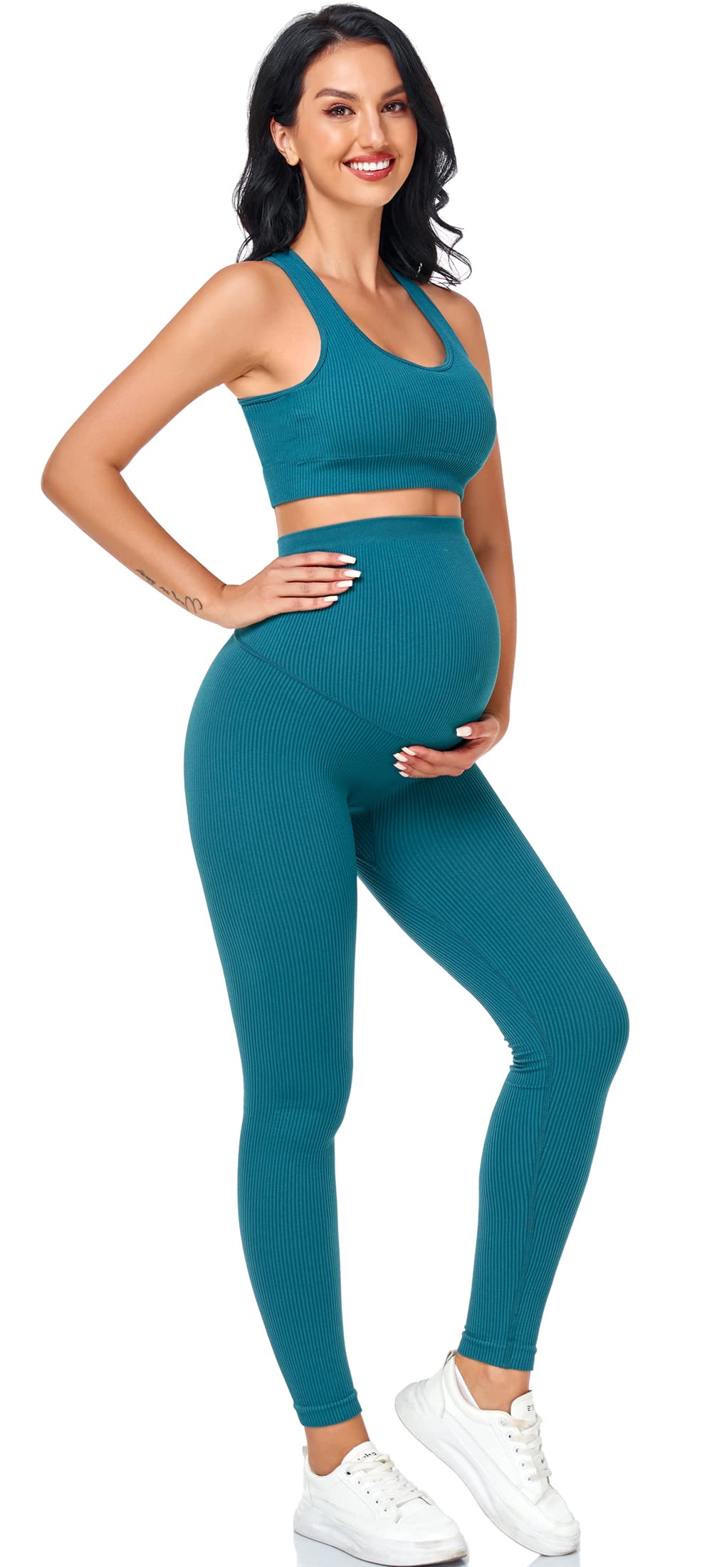 Women's Maternity 2-Piece Outfit Set - Comfortable Nursing Bra & Stretchy Shorts for Pregnancy - Yoga, Workout & Lounge Wear - Perfect for Prenatal Exercise, Relaxing at Home and Postpartum Recovery