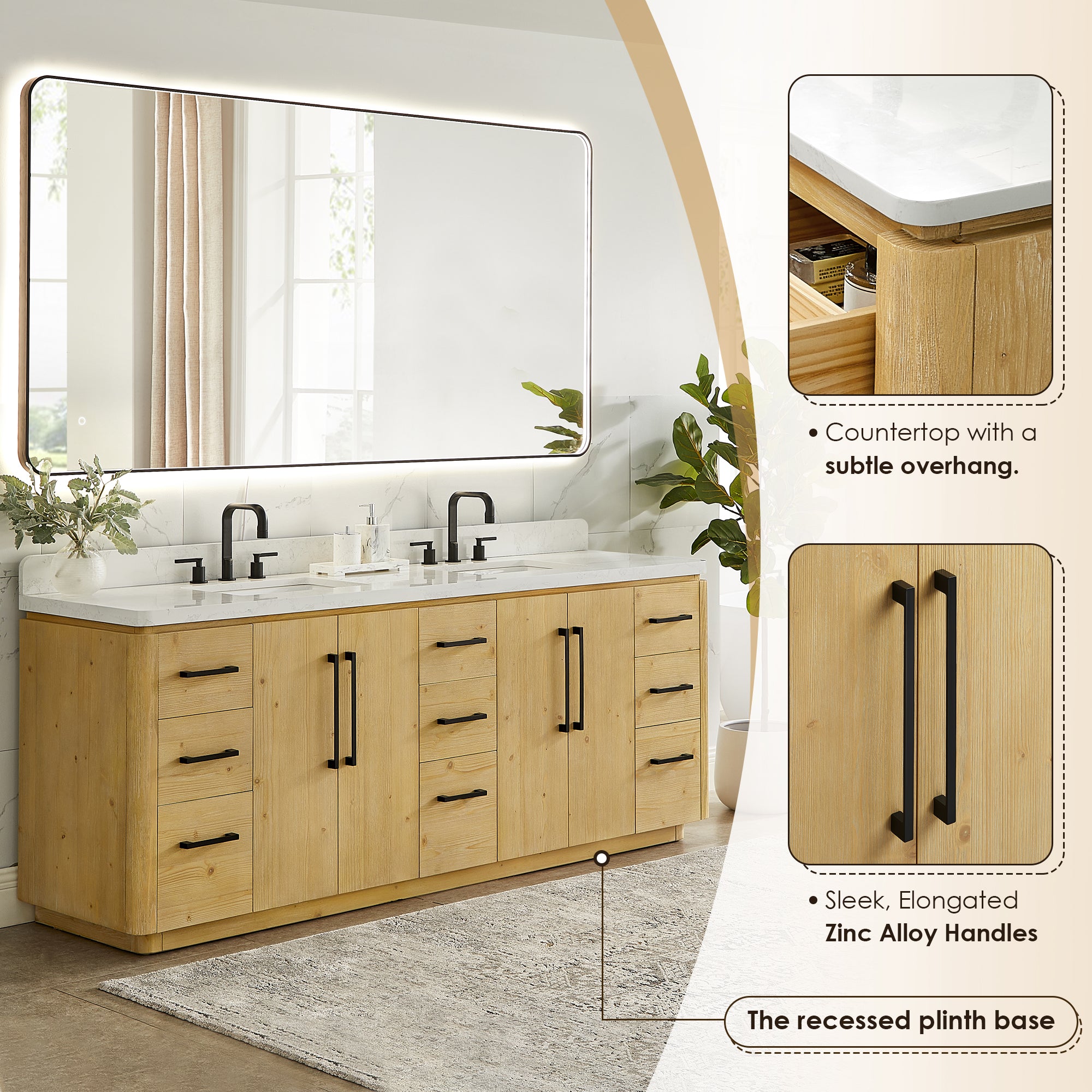 Serene Nature Brown Bathroom Vanity with White Engineered Stone Countertop - Modern Farmhouse Style for Master Bath & Powder Room Remodel