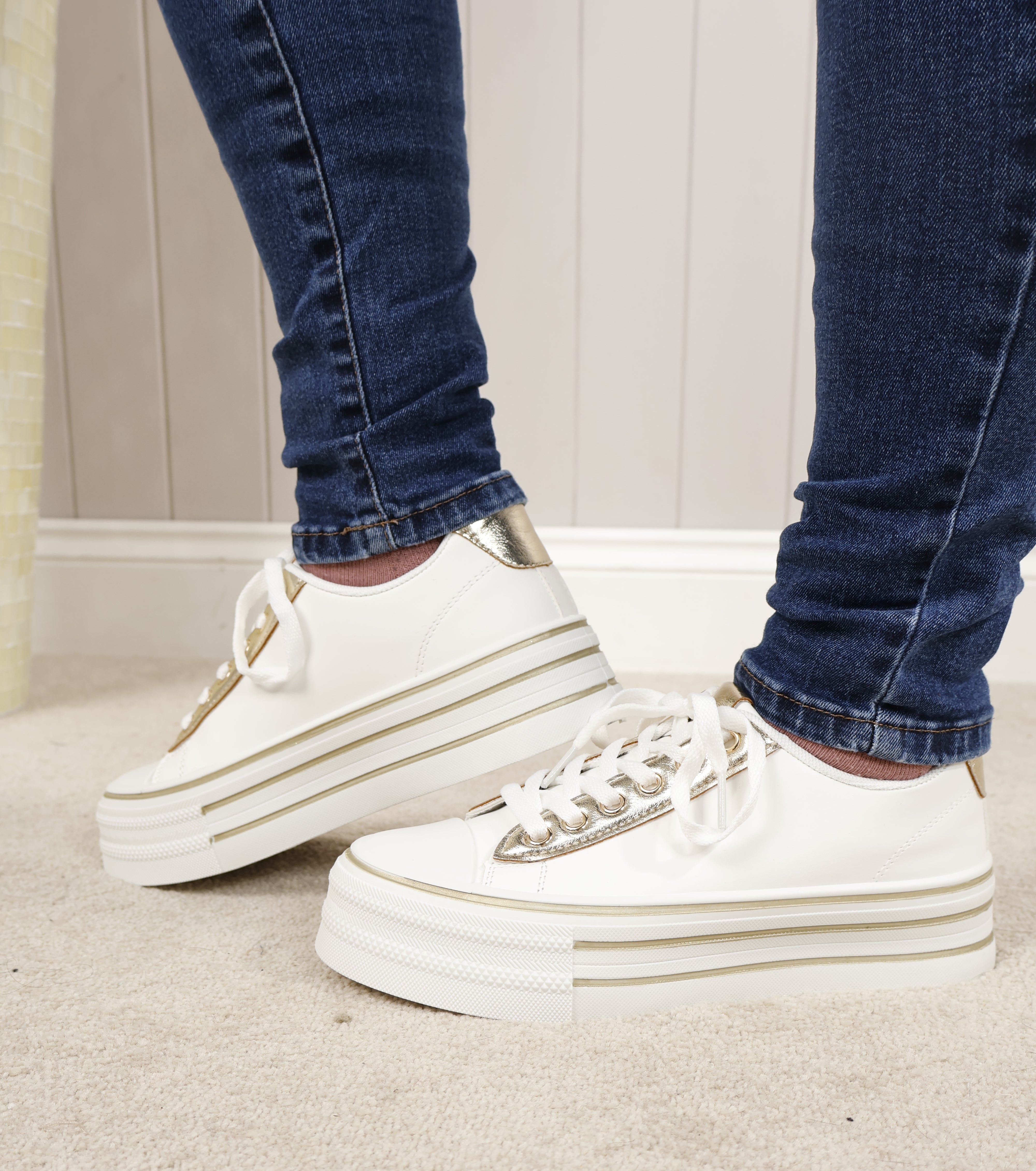 Vivica Women's Platform Sneakers White & Gold - Fashionable Comfort for Casual Wear, Walking & Everyday Outfits