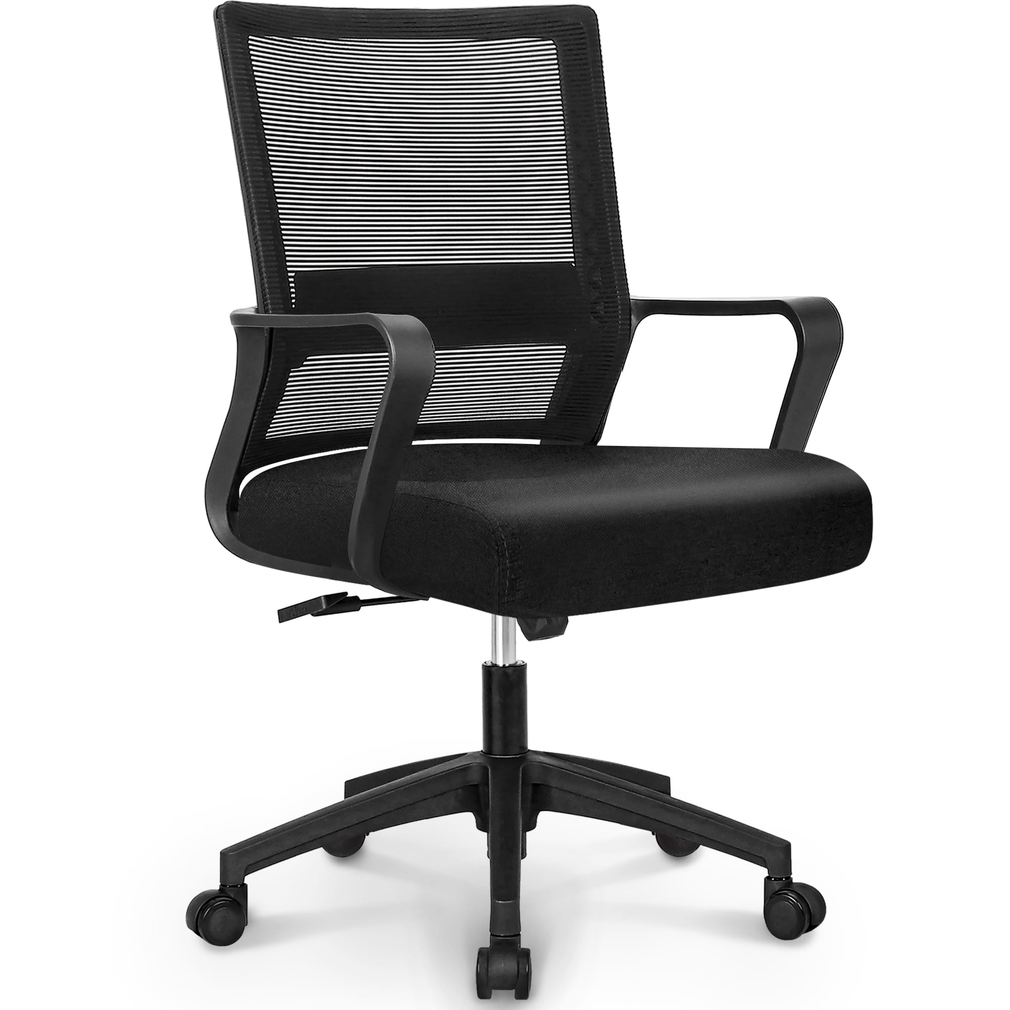 Ergonomic Office Chair with Lumbar Support - Adjustable Height Mesh Computer Chair for Home & Gaming - Mid Back Swivel Desk Chair with Comfortable Cushion & Armrests (Black) - Perfect for Long Work Hours, Gaming Sessions & Home Office Use