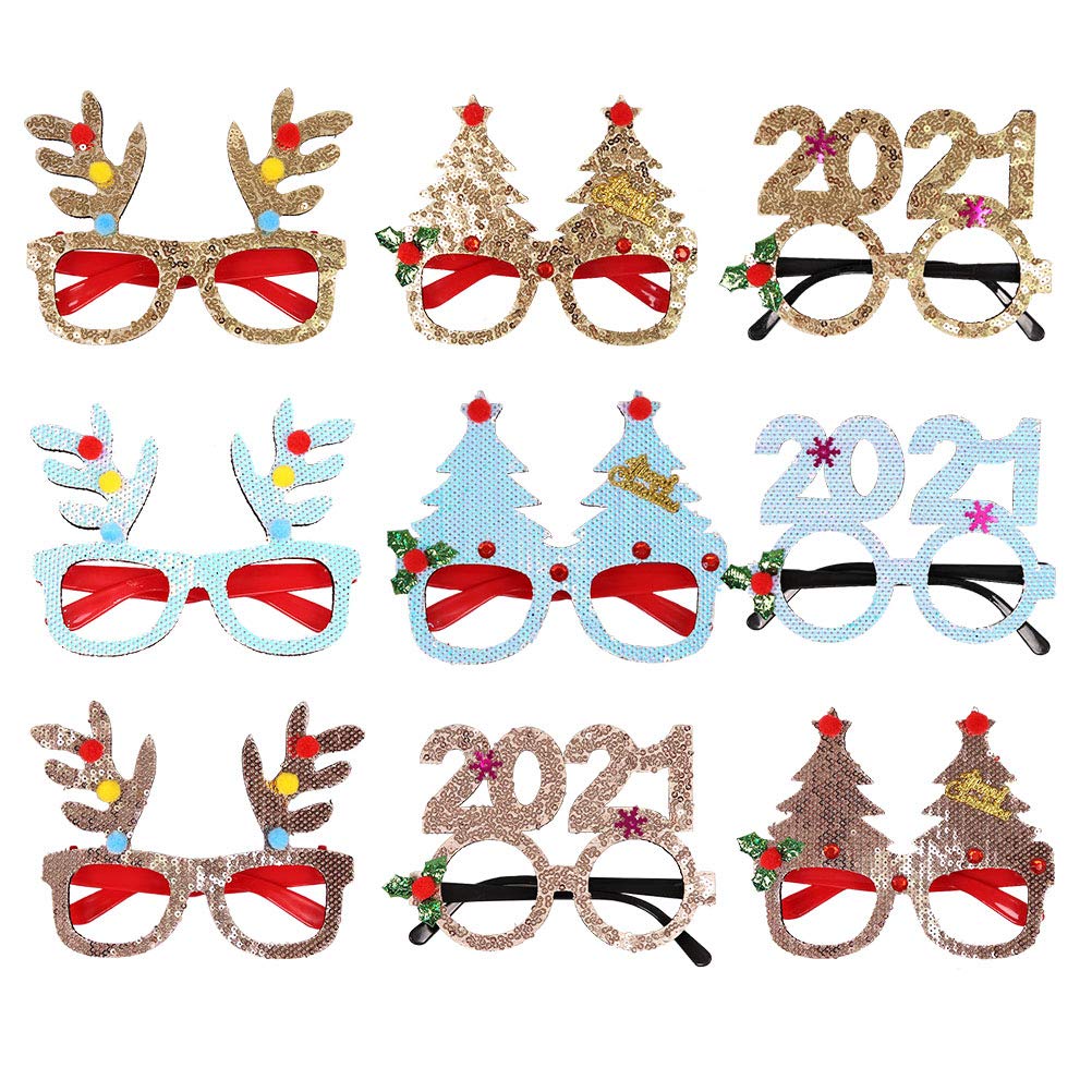 ABOOFAN 9Pcs Funny Christmas Glasses for Kids - Festive Holiday Party Eyewear Accessories - Cute Novelty Gifts for Christmas Parties, Family Gatherings & Photo Booths