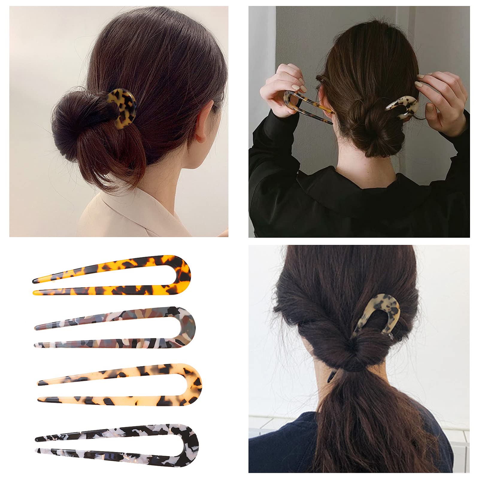 Caretoto 5-Piece French Style U-Shaped Hair Pins Set - Acetate Tortoise Shell Hair Accessories for Women, Perfect for Buns, Updos & Everyday Styling - Salon-Quality Hair Sticks for Wedding, Party & Professional Use