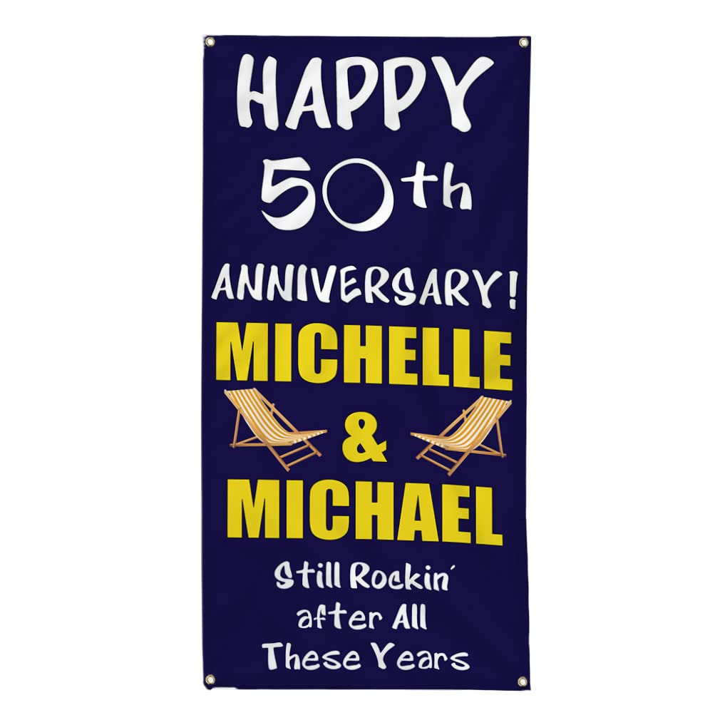 Custom Happy Anniversary Vertical Vinyl Banner - Weatherproof Outdoor Yard Sign with 10 Grommets (144x60 Inches) - Perfect for Parties, Events & Business Promotions