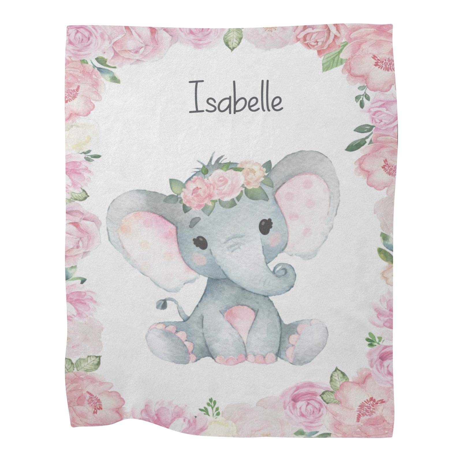 Custom Personalized Pink Floral Elephant Baby Blanket - Super Soft Fleece Nursery Blanket for Boys & Girls (30x40 Inches) - Perfect for Baby Showers, Birthdays & Nursery Decor