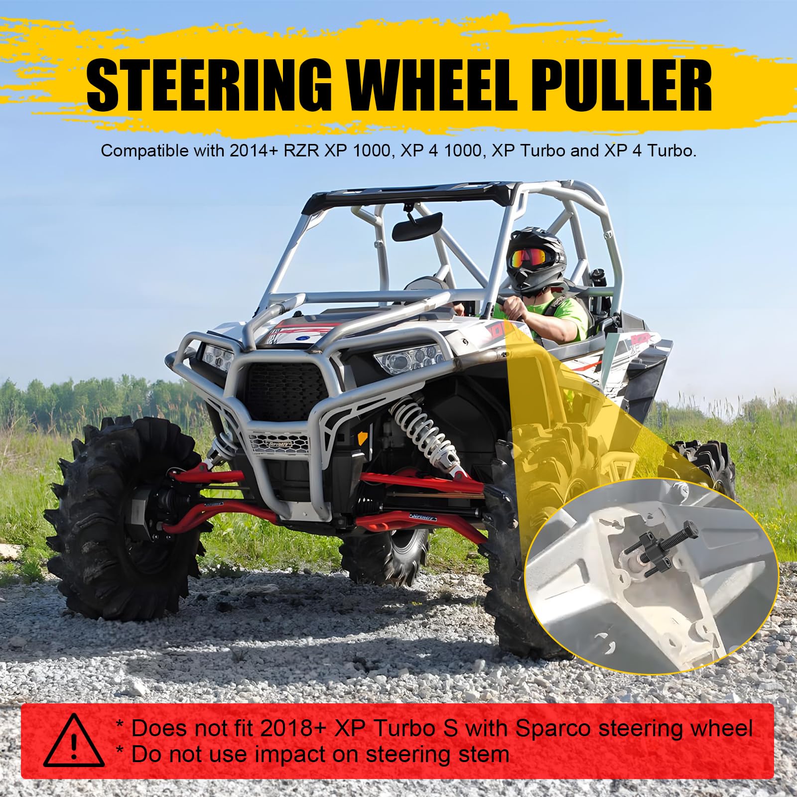 Polaris RZR XP1000 Turbo Steering Wheel Puller Tool - Heavy Duty UTV Wheel Removal Kit for ATV, Side by Side Vehicles - Perfect for DIY Repairs & Maintenance in Garages or Off-Road Adventures