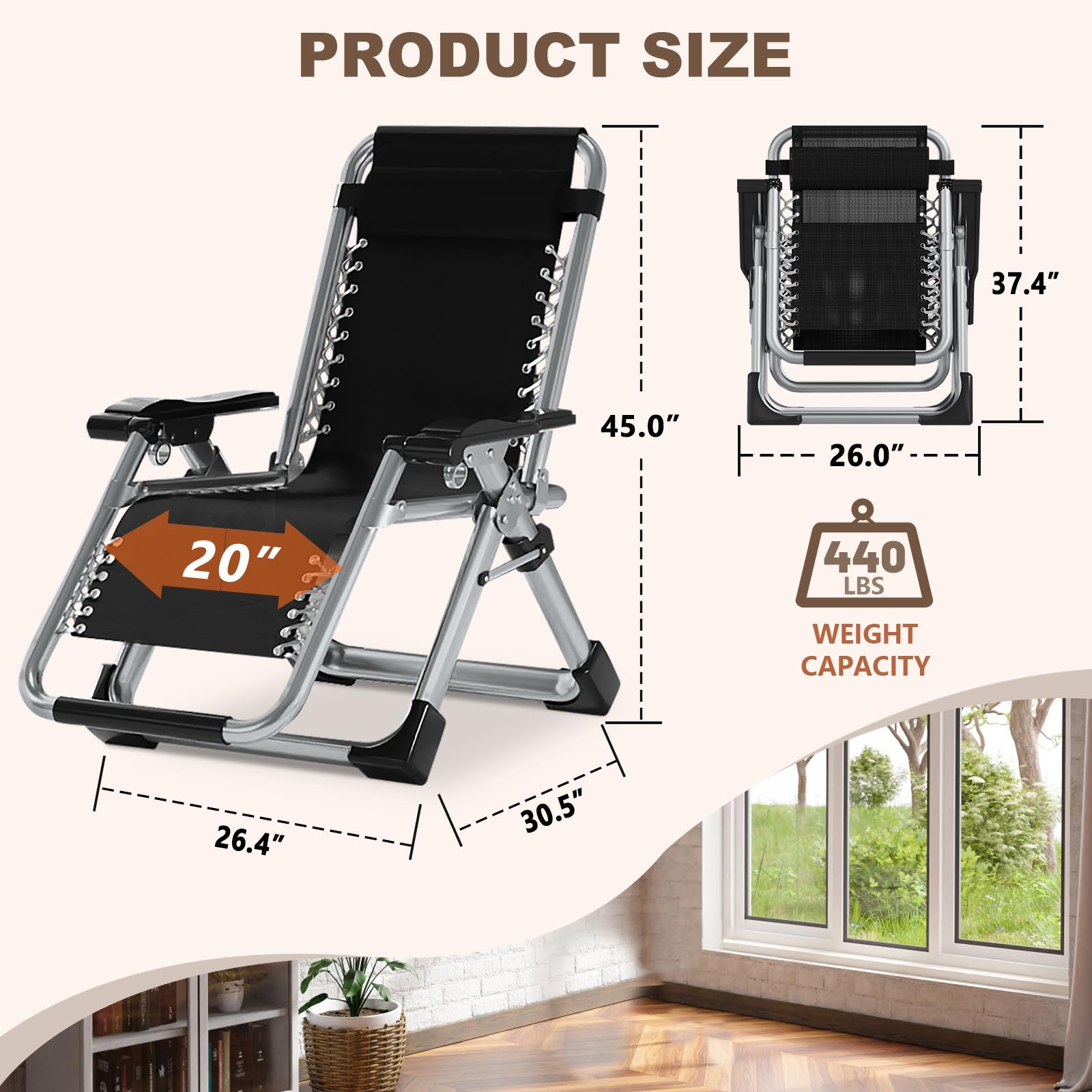 DoCred Comfortable Folding Recliner Chair with Removable Cushion - Indoor Outdoor Lounge Chair for Bedroom, Living Room & Patio - Perfect for Relaxing, Reading & Sunbathing