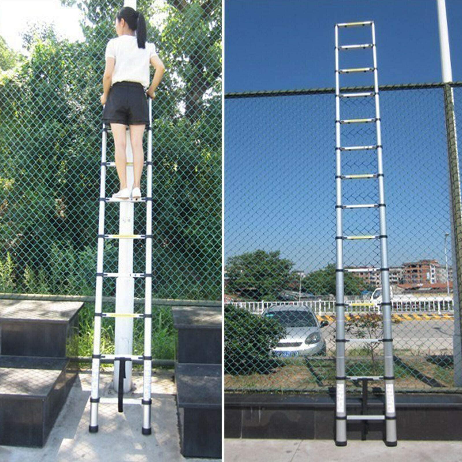 16.4ft Aluminum Telescoping Ladder - EN131 Certified Extension Ladder with 2 Detachable Hooks | 330lbs Max Load | Lightweight & Compact Folding Ladder for Roof Access, Ceiling Work, Home Maintenance, and Outdoor Projects