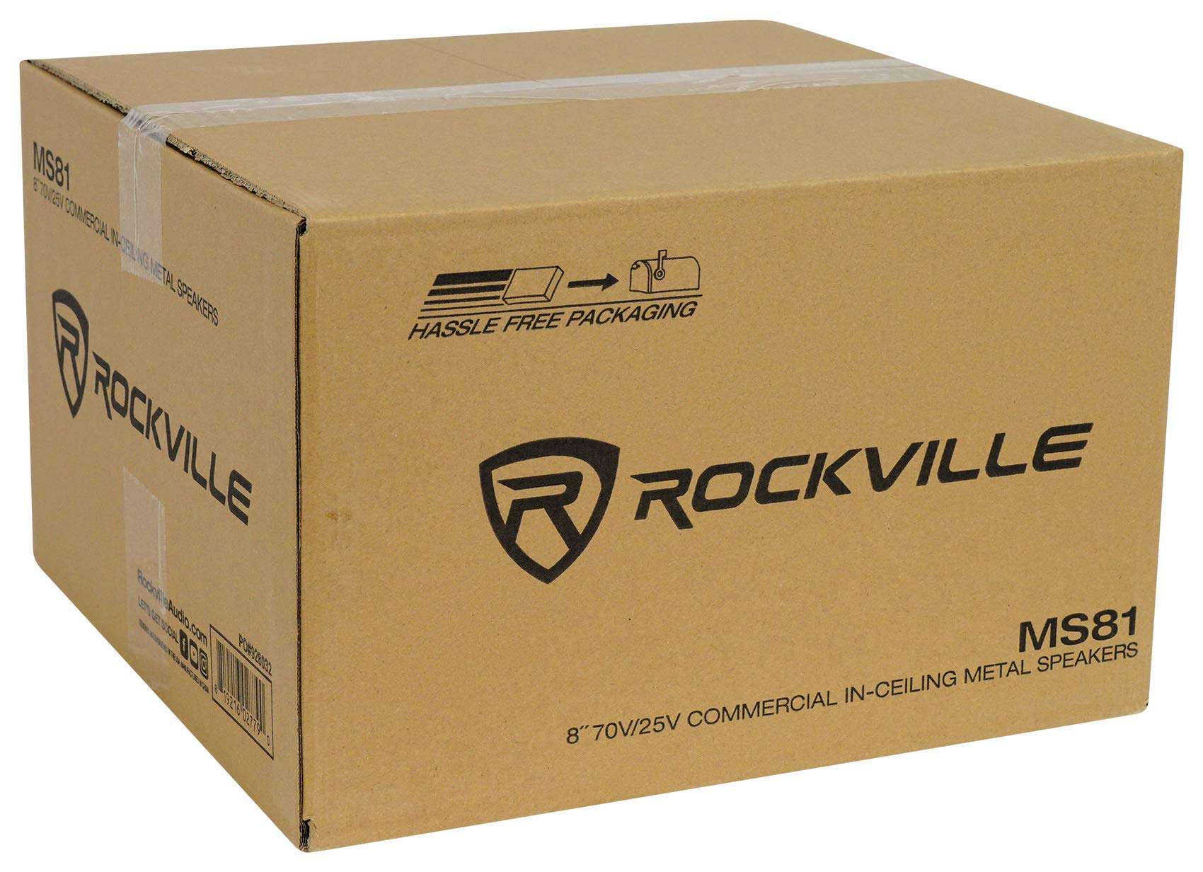 Rockville RCS80-1 60 Watt 70V Commercial Amplifier with Bluetooth & 8 MS81 Metal Ceiling Speakers for Restaurant Background Music PA System - Perfect for Hotels, Retail Stores, and Office Buildings