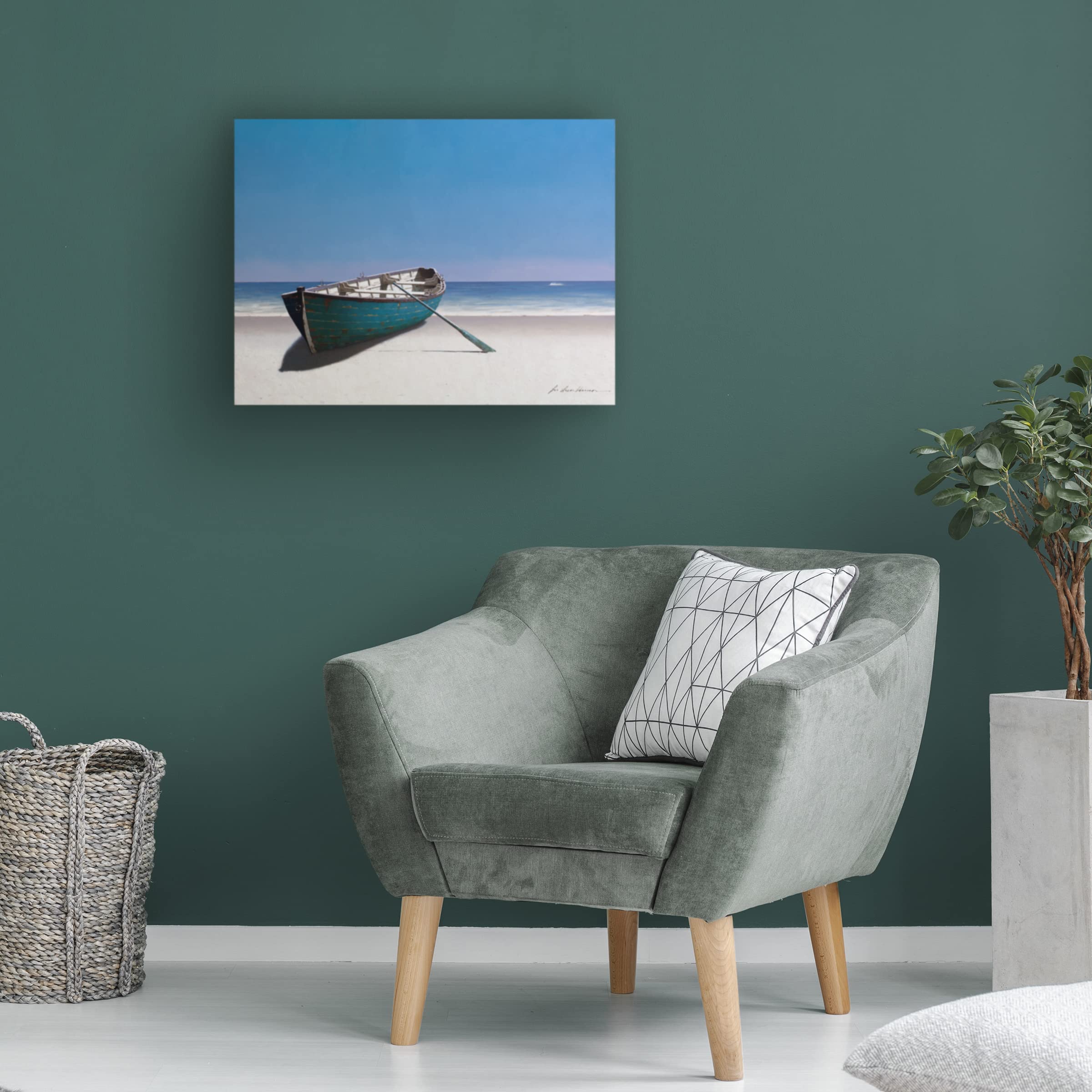 Trademark Fine Art 'Blue Boat' Canvas Art by Zhen Huan Lu - Hand-Painted Modern Wall Decor for Living Room, Bedroom & Office