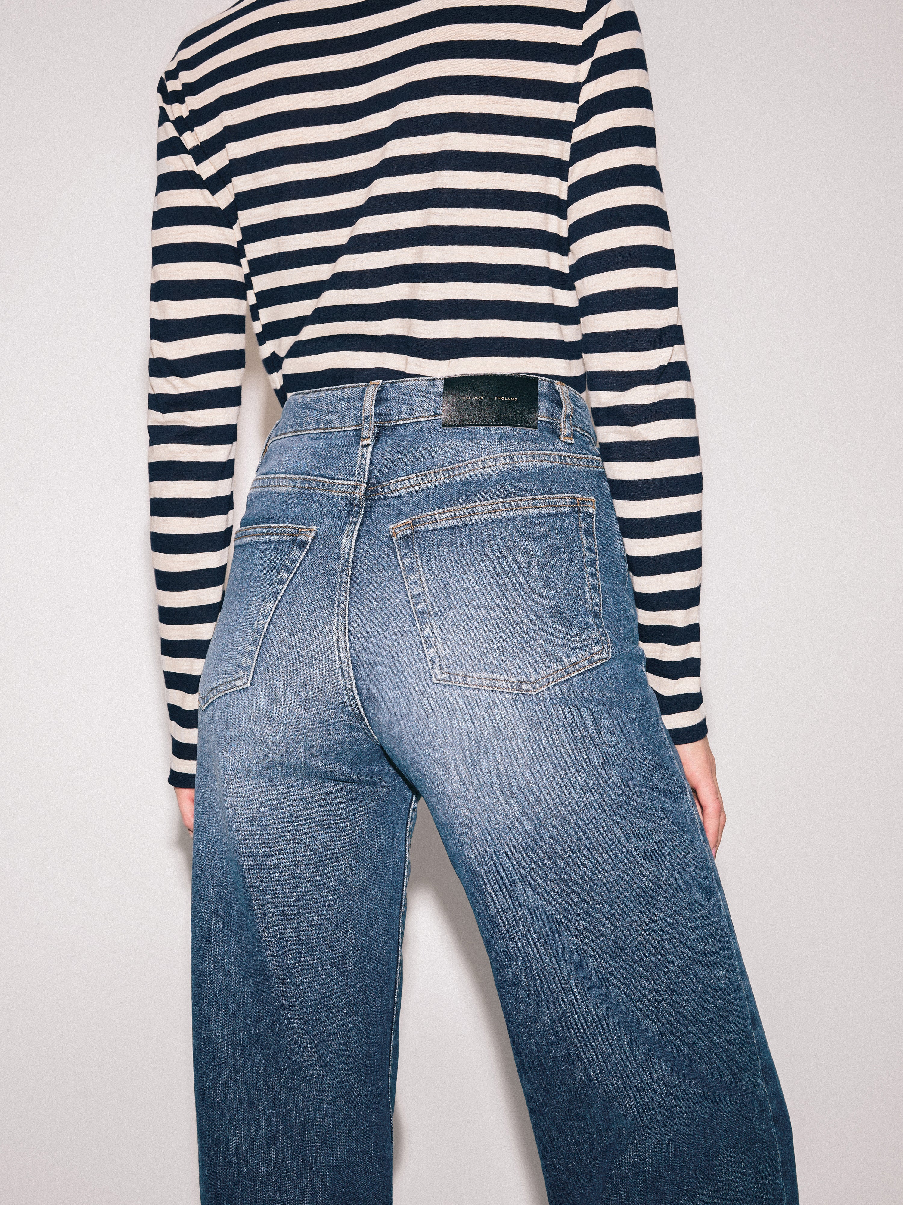 Balfour Women's Vintage High Waist Long Wide Leg Jeans in Mid Blue - Perfect for Casual Outfits and Retro Style