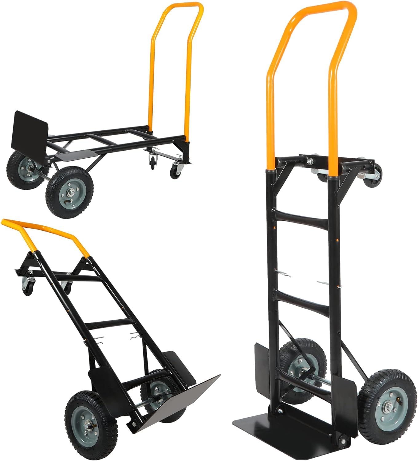 RedSwing 2-in-1 Convertible Hand Truck & Dolly Cart - Heavy Duty 330 lbs Capacity 4-Wheel Platform Cart with Swivel Wheels for Moving - Portable Folding Utility Cart for Home, Office & Warehouse Use (Yellow)