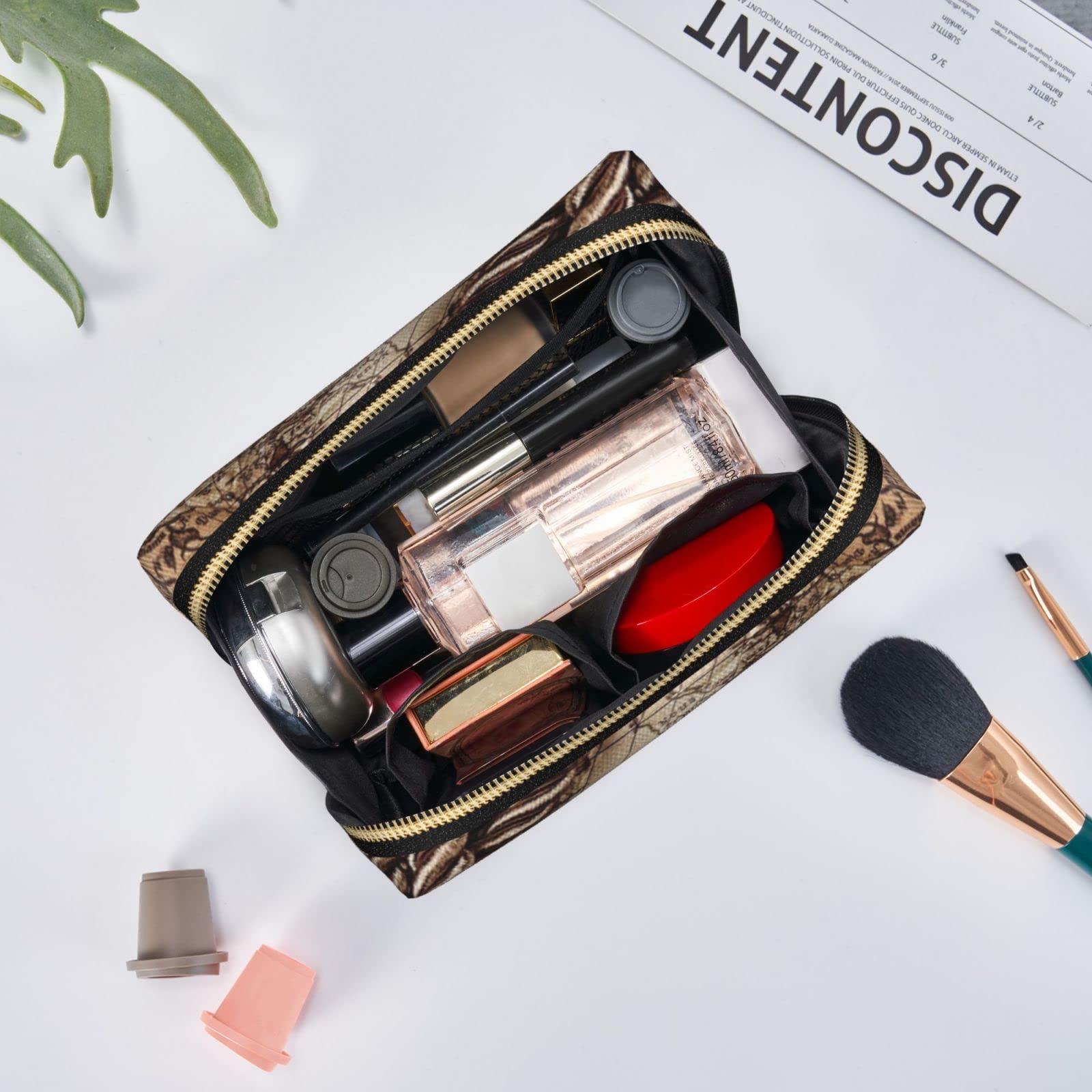 **Waterproof Leather Nautical Compass Makeup Bag – Large Capacity Travel Cosmetic Organizer for Women | Perfect for Travel, Gym & Daily Essentials**