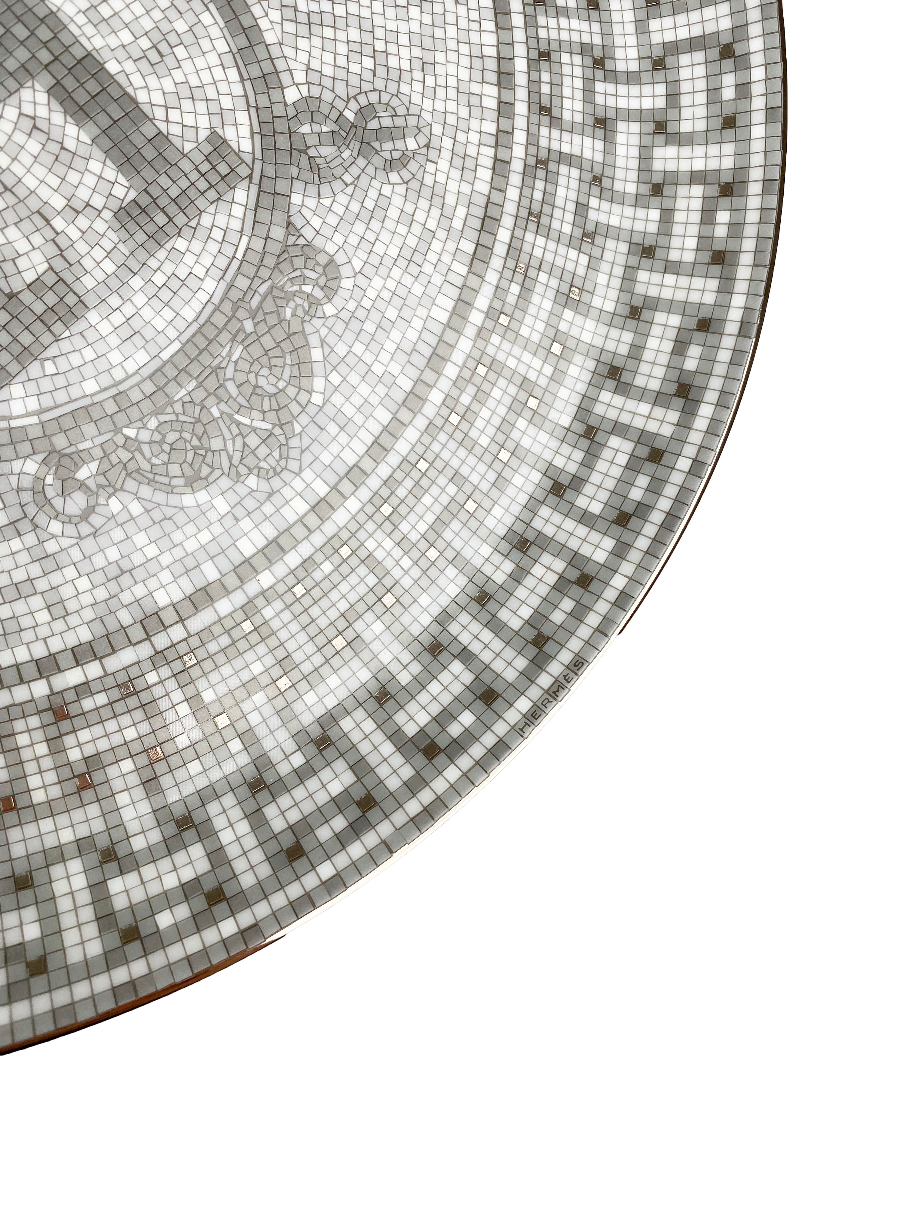 Luxury Hermes Mosaique Au 24 Platinum Tart Platter - Elegant Serving Tray for Desserts, Appetizers & Entertaining - Perfect for Dinner Parties, Tea Time & Special Occasions