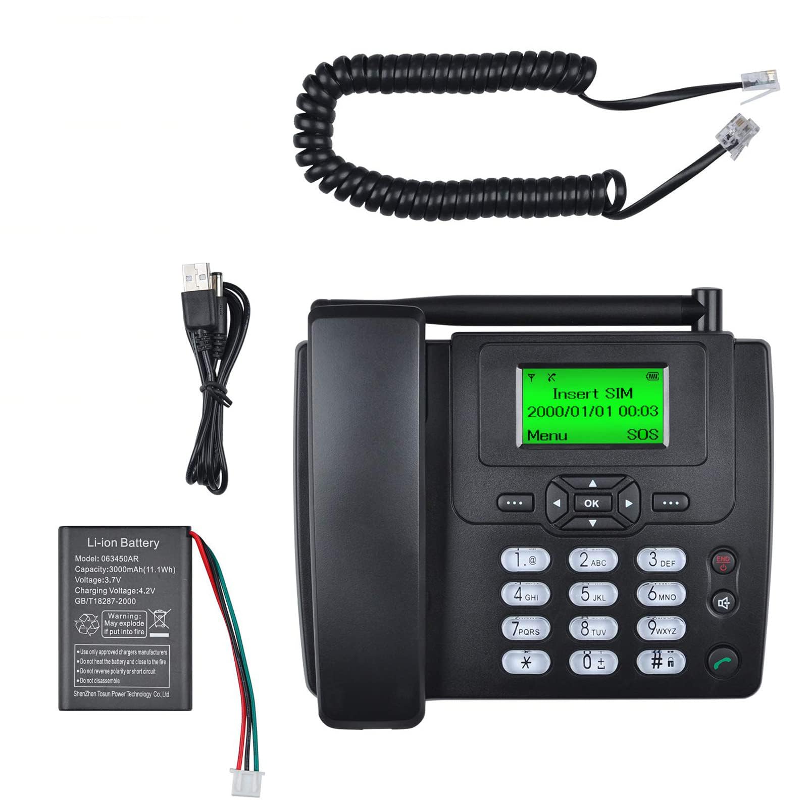 Lychee Fixed Wireless Phone - Dual SIM Quad Band GSM Telephone with Large Backlit Display | Supports Multiple Languages | Perfect for Office, Hotel & Home Use (Black)
