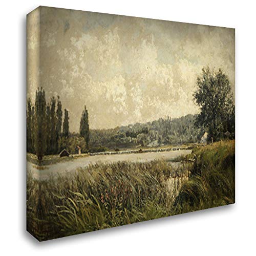 Pericles Pantazis Landscape with a Tributary of The Seine Near Paris - 24x20 Inch Gallery Wrapped Canvas Art Print - Impressionist River Scene Wall Decor for Living Room, Bedroom & Office