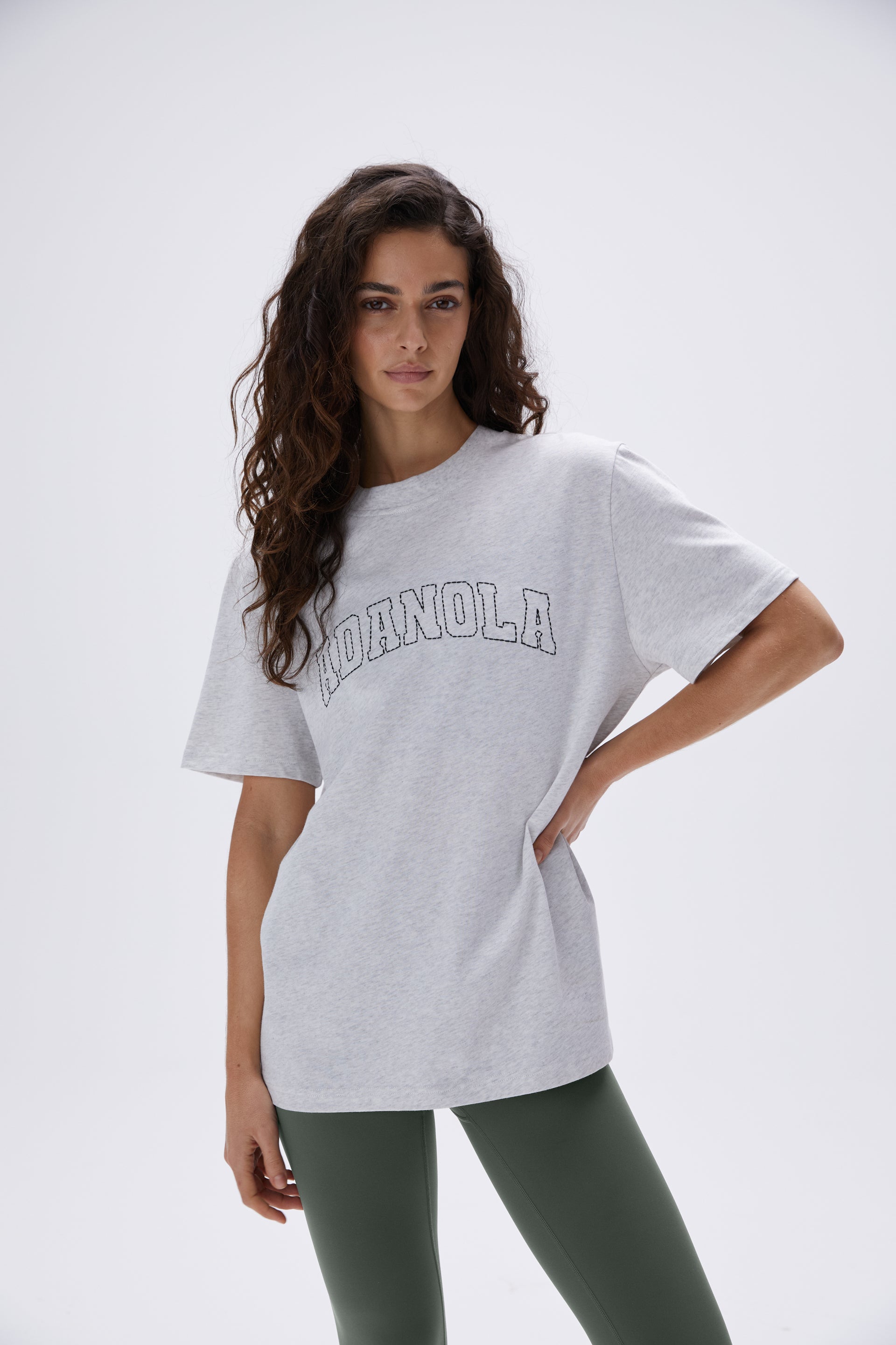 Oversized Varsity Stitch Short Sleeve T-Shirt for Women - Light Grey Melange & Black - Casual Streetwear, Loungewear, and Everyday Comfort