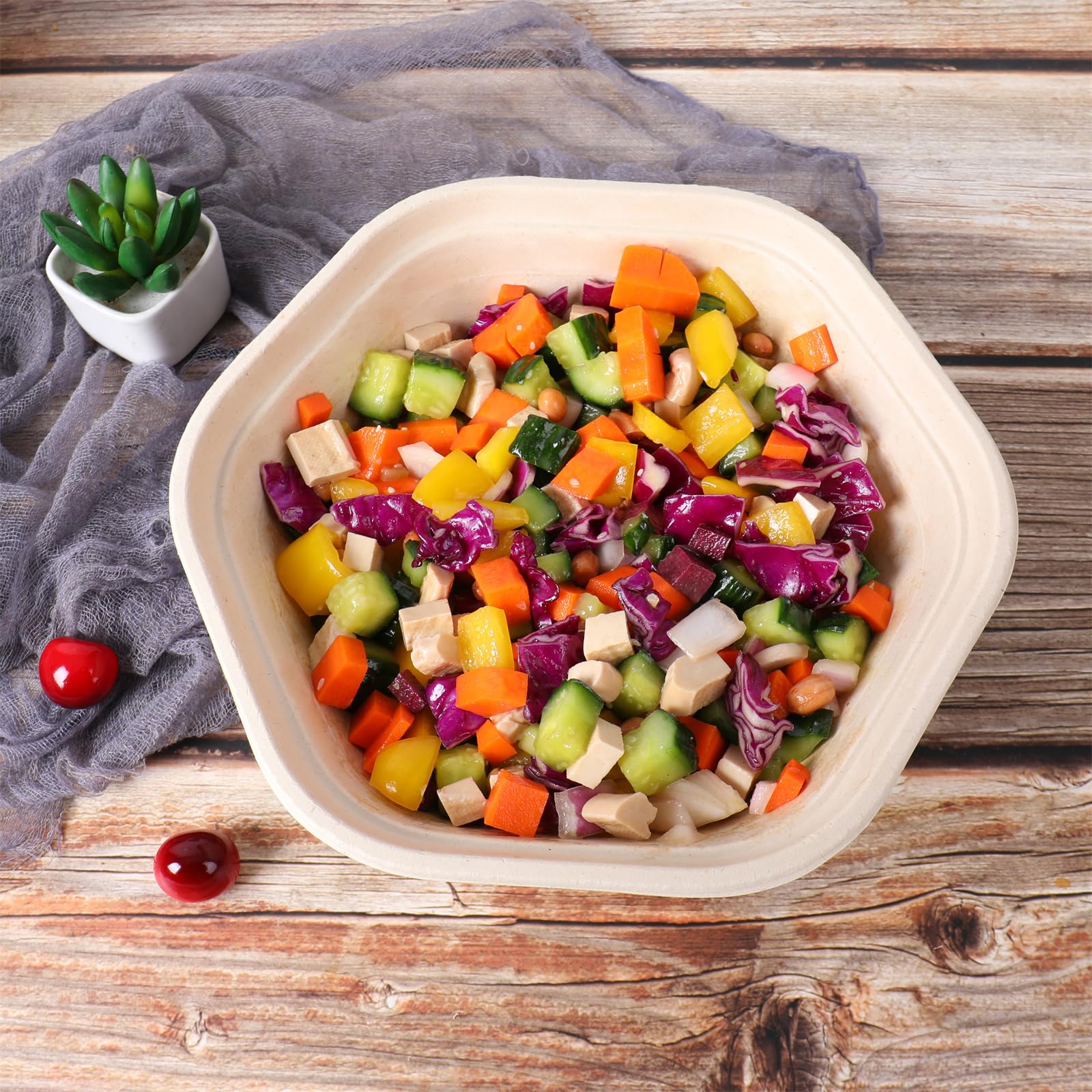 47 oz Eco-Friendly Disposable Salad Bowls with Lids - 20 Pack Sugarcane Fiber Takeout Containers, Microwave & Freezer Safe, BPA-Free Compostable Bowls for Parties, Picnics & Meal Prep