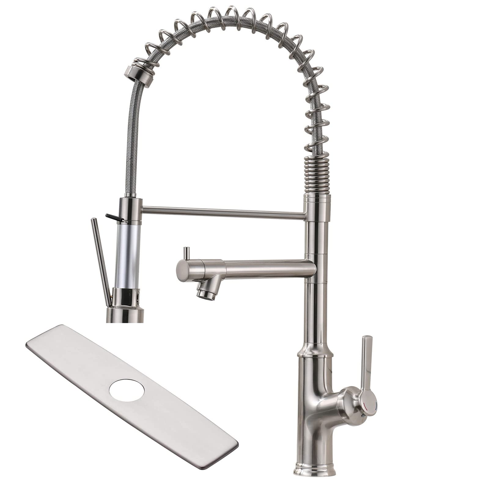 AIMADI Single Handle Brushed Nickel Kitchen Faucet with Deck Plate - Modern Pull-Down Sprayer for Sink, Dishwashing & Food Prep (Oil Rubbed Bronze Finish) - Perfect for Home Kitchen, Restaurant & RV Use