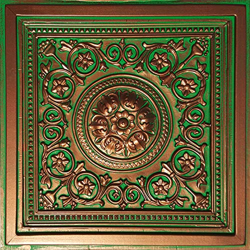 Majesty Antique Copper Emerald Decorative PVC Ceiling Tiles - Pack of 10 - Vintage Style Ceiling Panels for Home, Restaurant & Office Decor