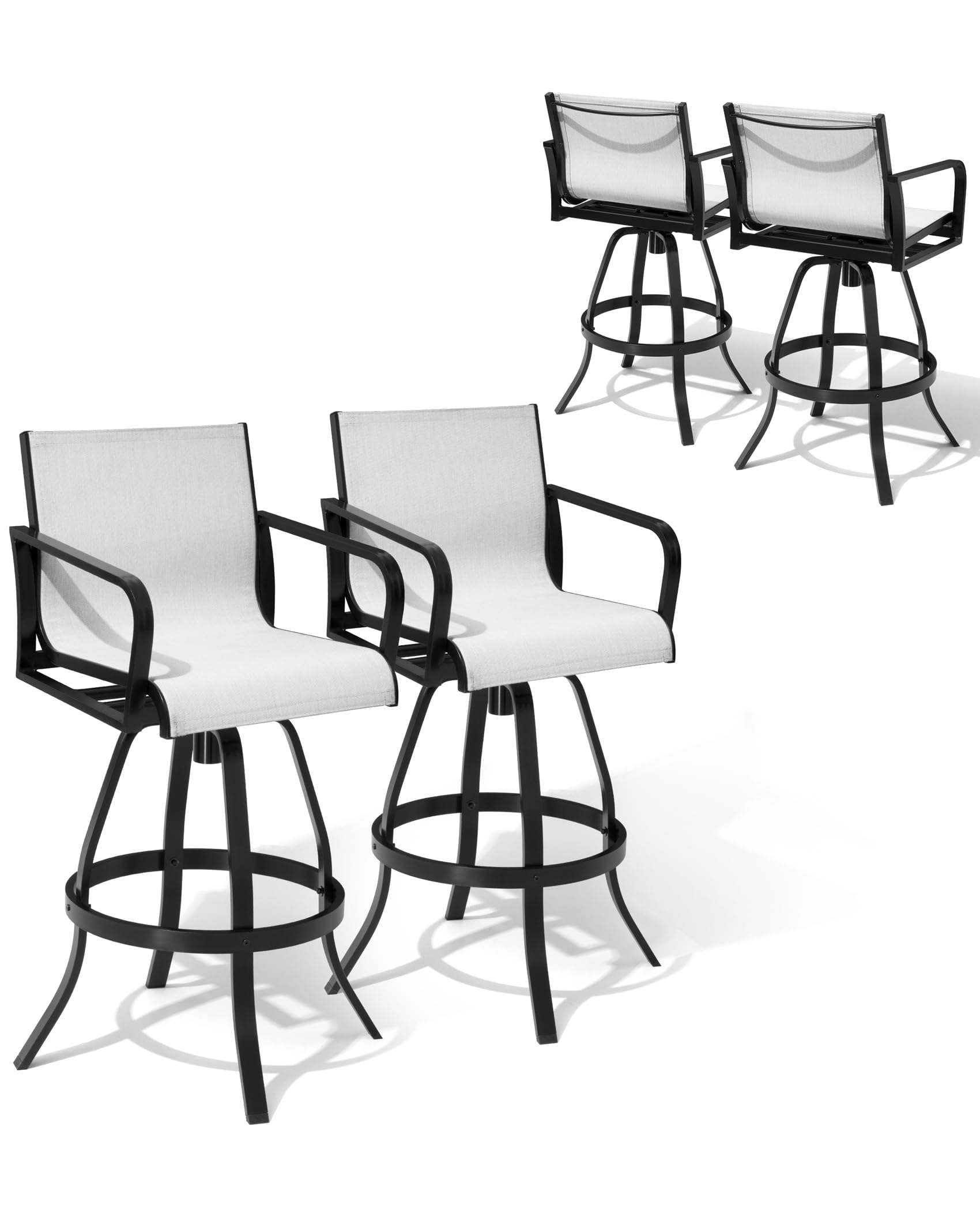 Pellebant Swivel Bar Stools Set of 4 - Indoor/Outdoor Bar Height Chairs with Sunbrella Fabric & Aluminum Frame - All-Weather Patio Furniture for Poolside, Garden, Backyard - Perfect for Outdoor Dining, Entertaining & Relaxation
