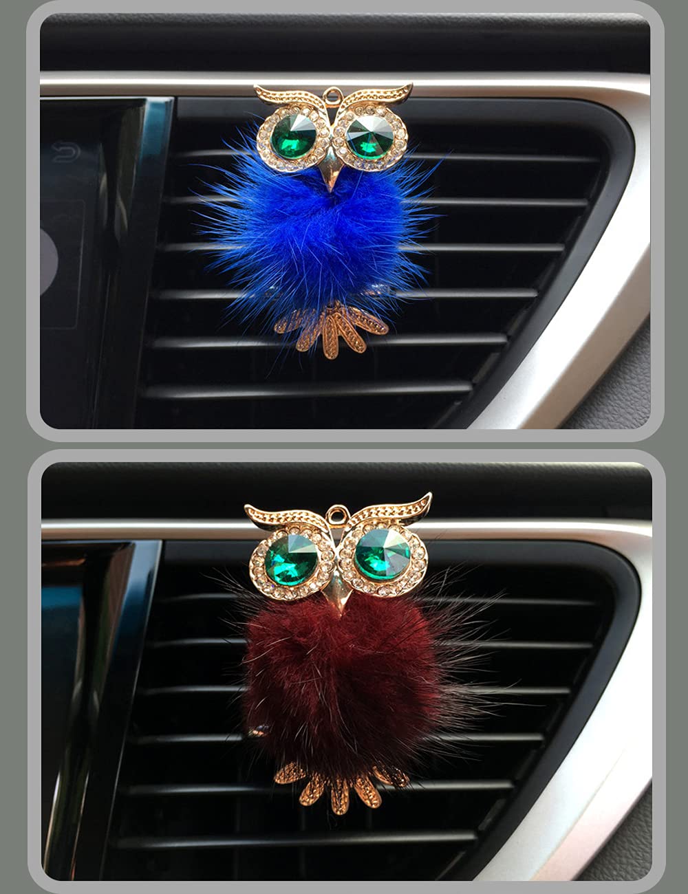 2pcs Owl Cute Car Air Freshener Diffuser Vent Clip - Bling Crystal Charms for Women (Sapphire, Wine Red) | Car Accessories for Aromatherapy & Fresh Scent | Perfect for Daily Commute, Road Trips & Gifts