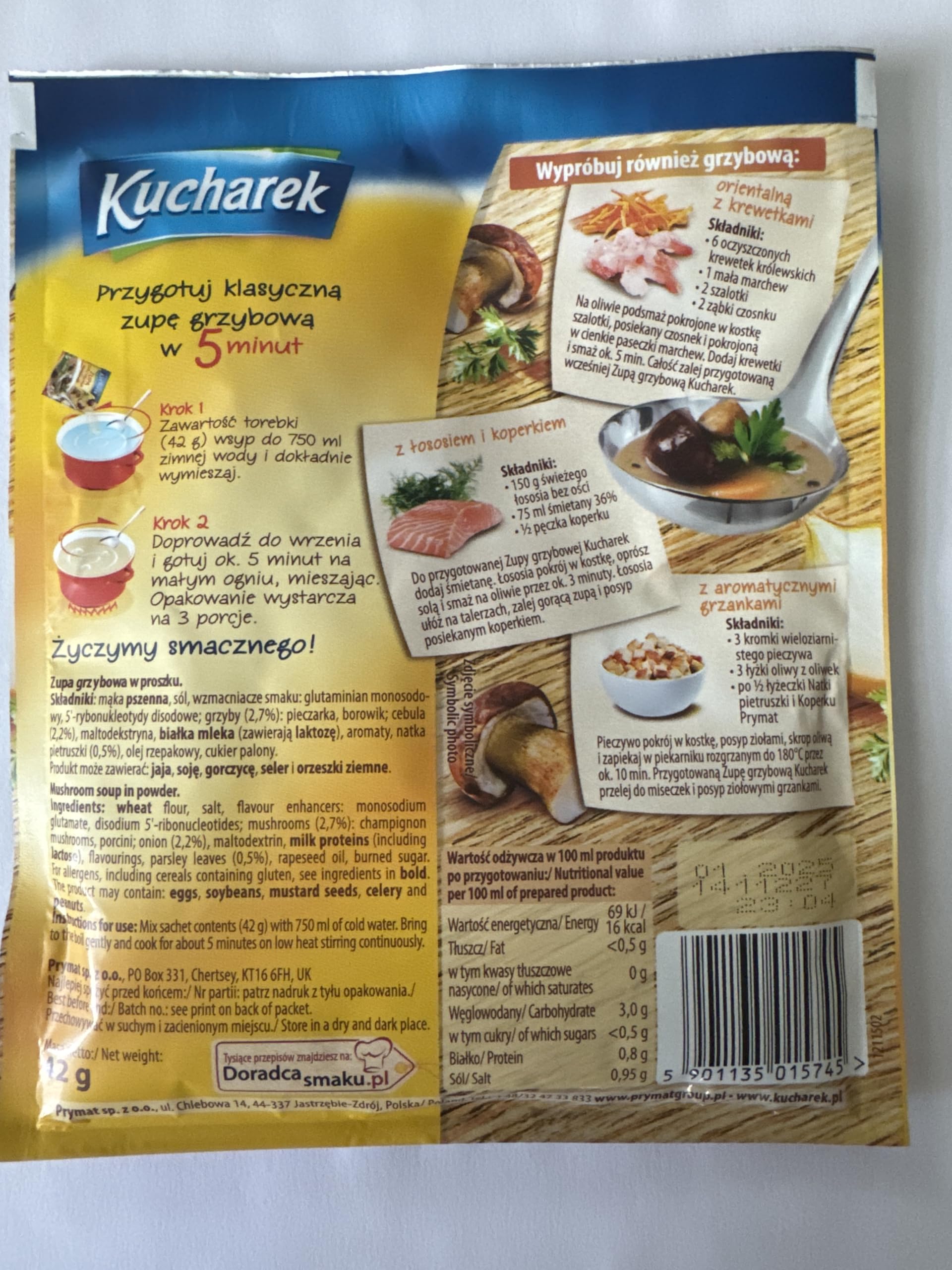 Kucharek Mushroom Soup Powder 42g Bag (5-Pack) | Instant Polish Soup Mix for Quick Meals, Camping & Comfort Food