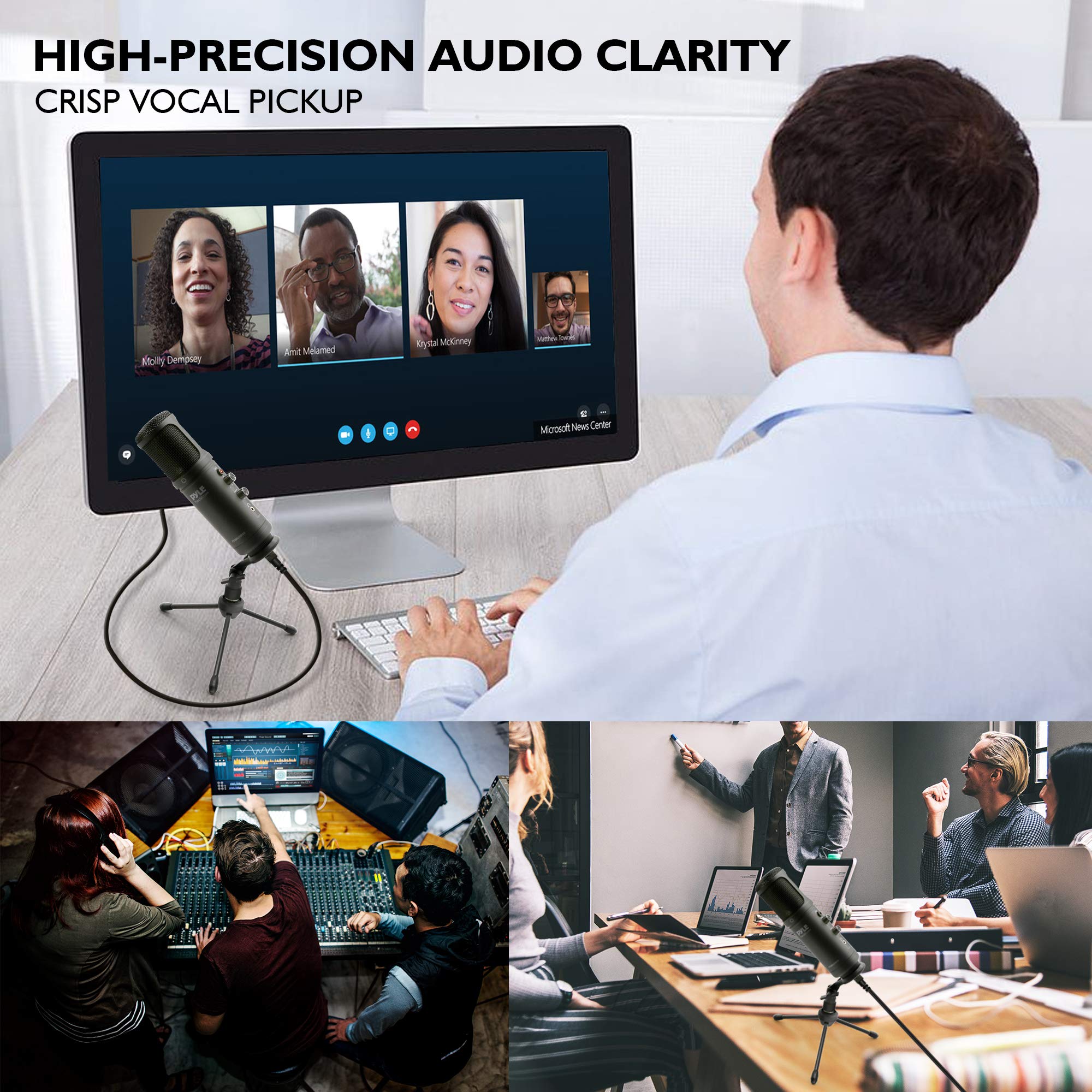 Professional USB Condenser Microphone with Blue LED, Adjustable Gain & Mute Control - Studio Quality PC Mic with Headphone Jack & Tripod Stand for Podcasting, Streaming, Gaming, Voice Recording & Home Studio Setup