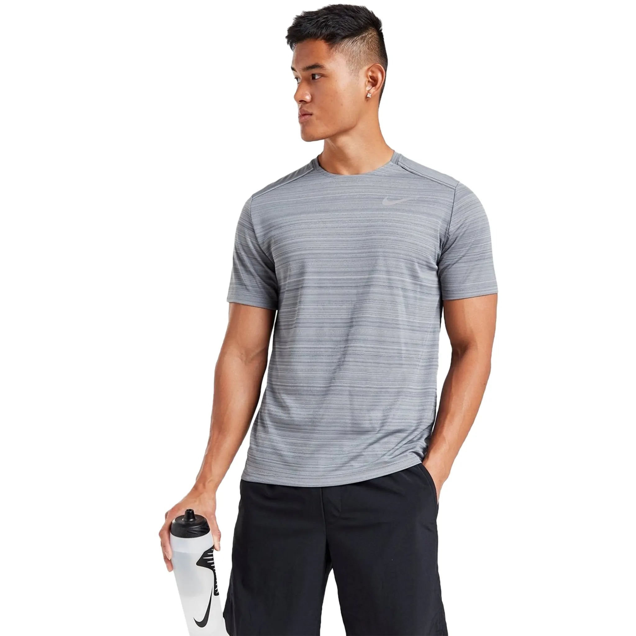 Nike Dri-FIT 1.0 Grey Miler Running T-Shirt for Men - Moisture-Wicking Performance Tee for Jogging, Gym Workouts & Outdoor Sports