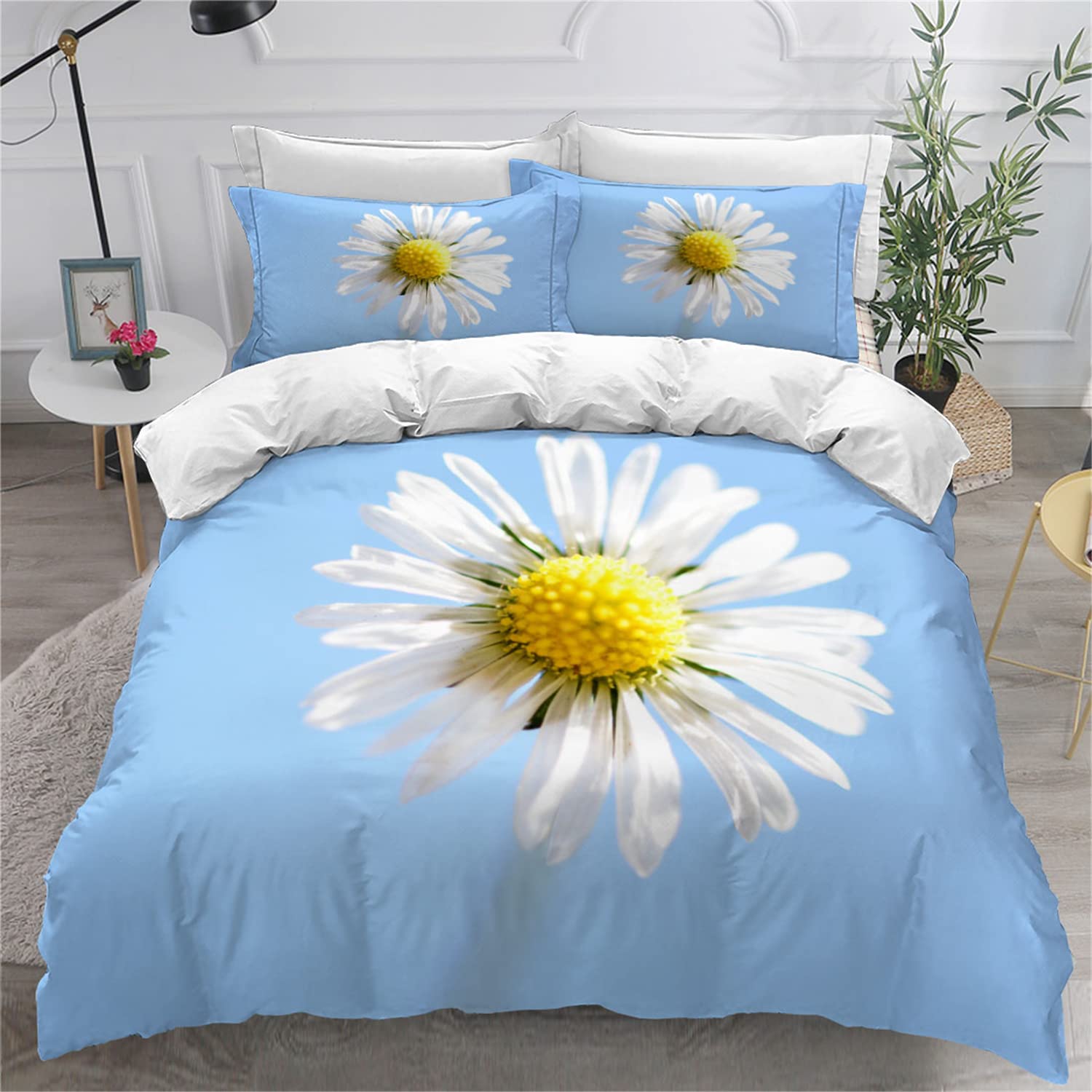 Floral Duvet Cover Set - Twin/Full/Queen/King Size 3D Rose Flower Print Bedding with Pillowcases - Valentine's Day Lotus Peony Pink Retro Chrysanthemum Design - 2/3/4PCS (Queen Size 4PCS) - Perfect for Romantic Bedrooms, Guest Rooms & Cozy Home Decor