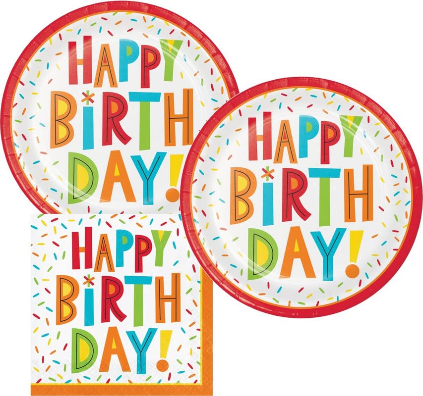 Happy Birthday Party Supplies Set - 33pc Blue & Red Confetti Plates, Napkins & Planning Checklist | Perfect for Birthday Celebrations, Baby Showers & Anniversary Parties
