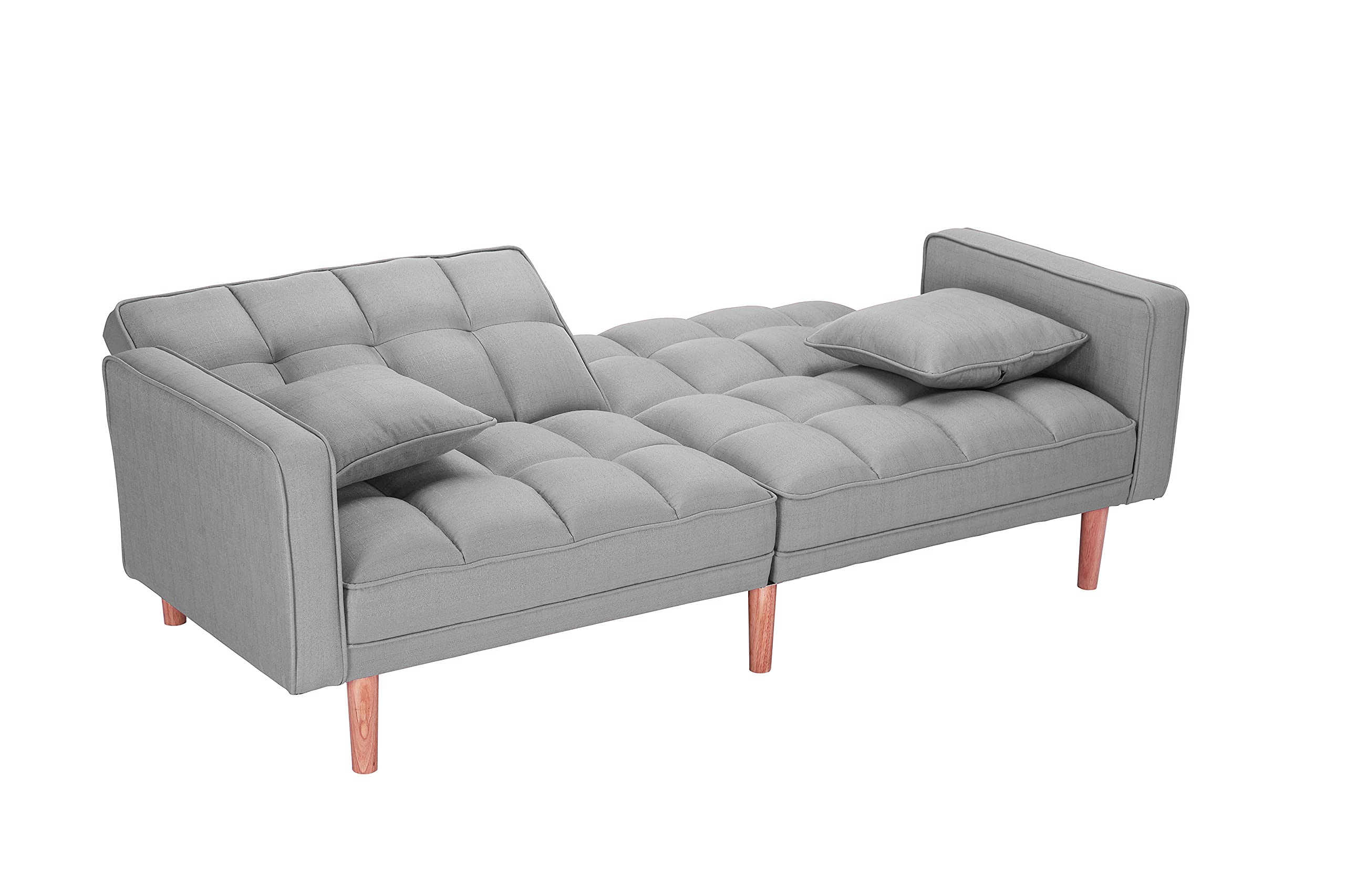 Convertible Futon Sofa Bed - Modern Linen Upholstered Folding Sleeper Sofa with 2 Pillows, 75