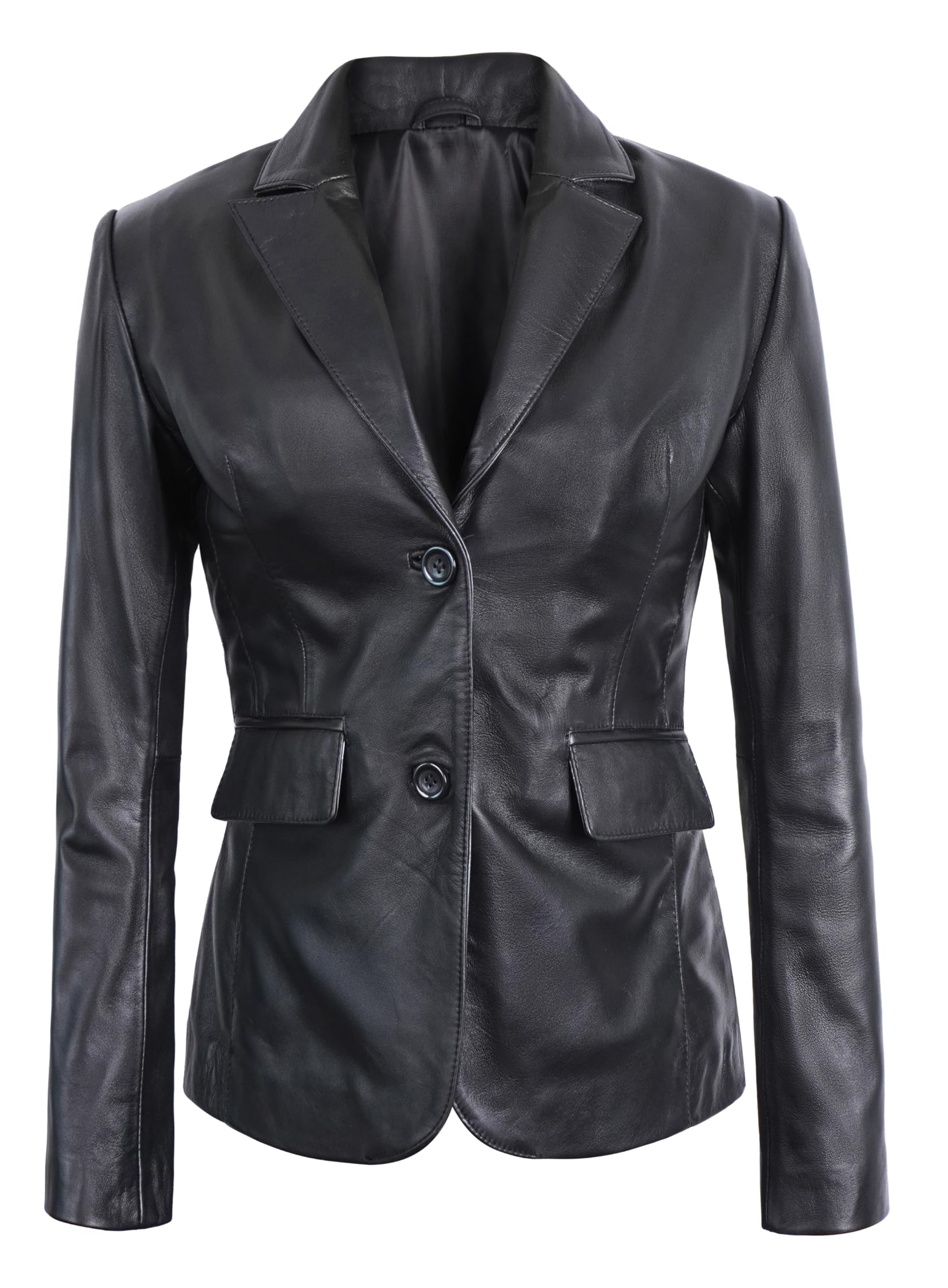 Women's Classic Leather Blazer - Business Casual Jacket for Office, Dinner & Night Out | Genuine Leather Coat for Professional & Stylish Look