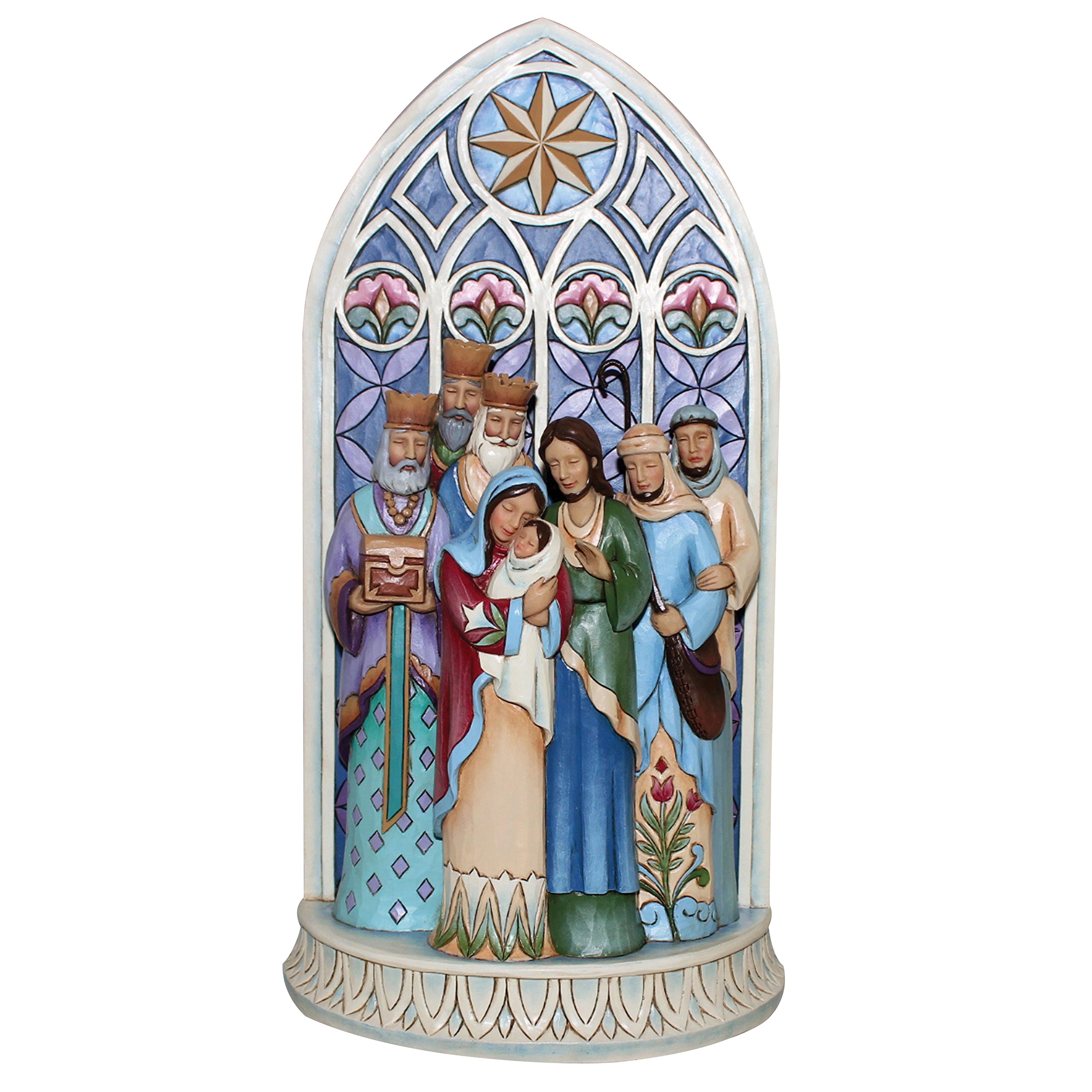 Heartwood Creek Holy Family by Cathedral Window Figurine - 11.3 Inch Religious Home Decor Statue for Christmas, Nativity Scene, Church Altar & Christian Gift
