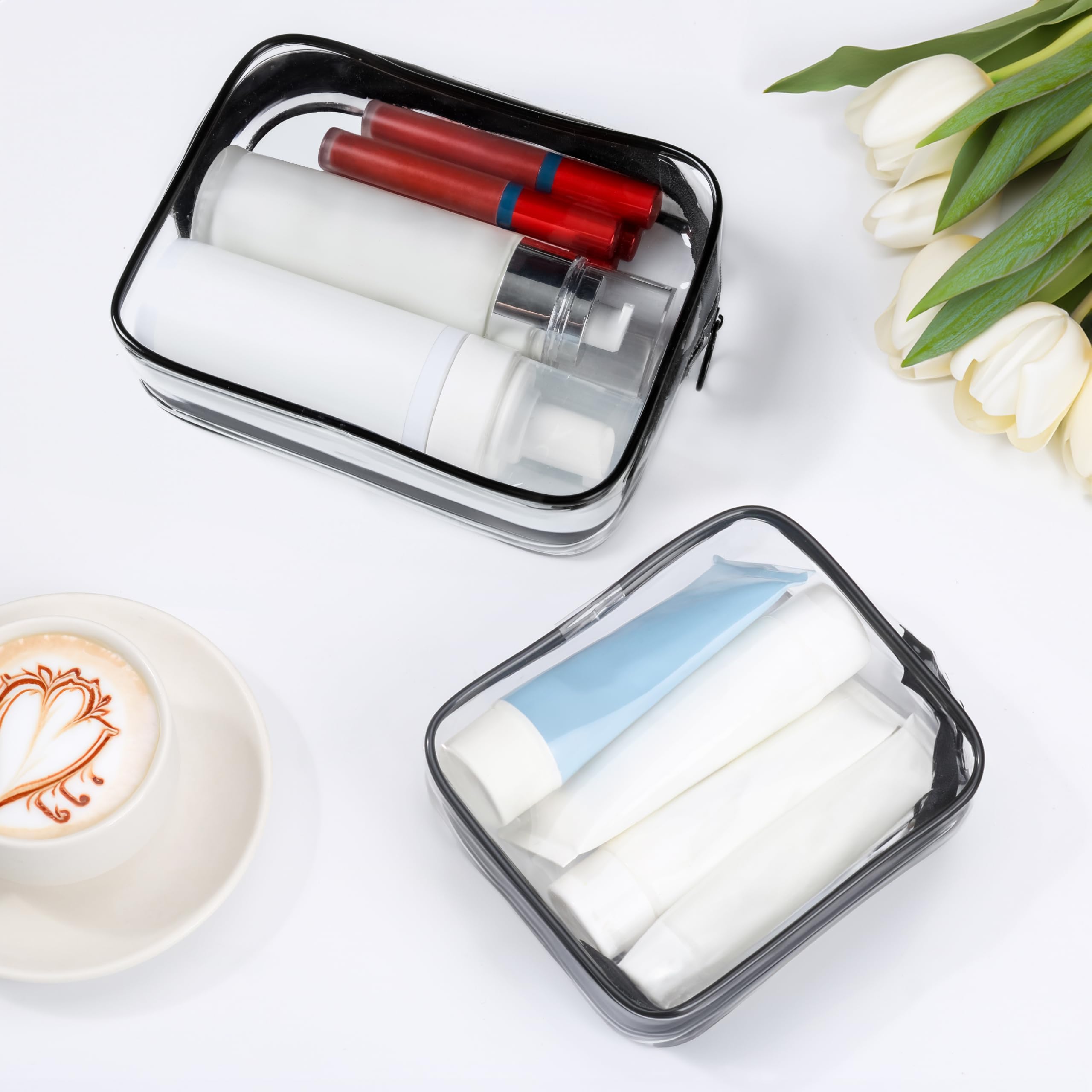 TSA Approved Toiletry Bags 2-Pack - Quart Size Clear Travel Cosmetic Organizer for Women | Carry-On Essentials for Makeup, Skincare & Toiletries | Perfect for Air Travel, Gym & Vacation