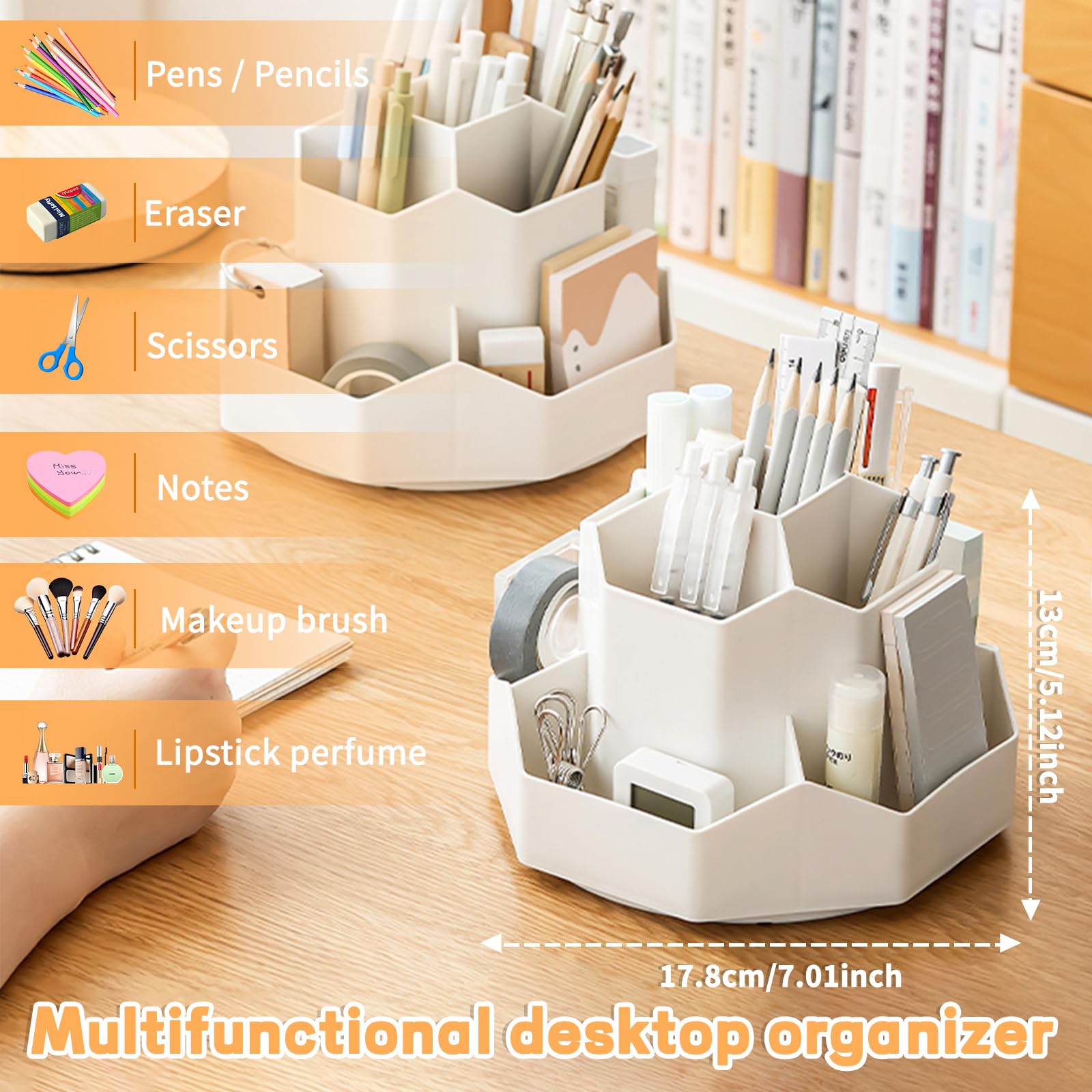 360° Rotating 9-Slot Pencil Pen Holder for Desk - Stylish White Desktop Organizer for Office, School & Home - Perfect for Organizing Pens, Markers & Stationery Supplies