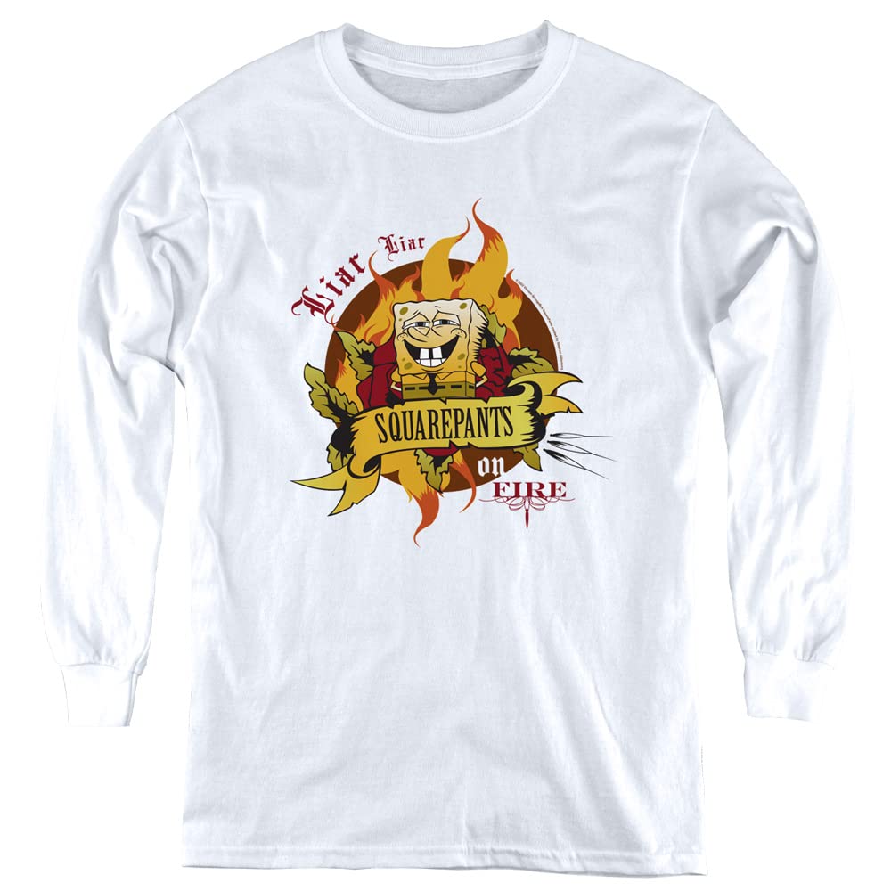 Spongebob Liar Liar Pants On Fire Youth Long Sleeve T-Shirt - Cartoon Character Graphic Tee for Boys & Girls - Perfect for School, Parties & Casual Wear