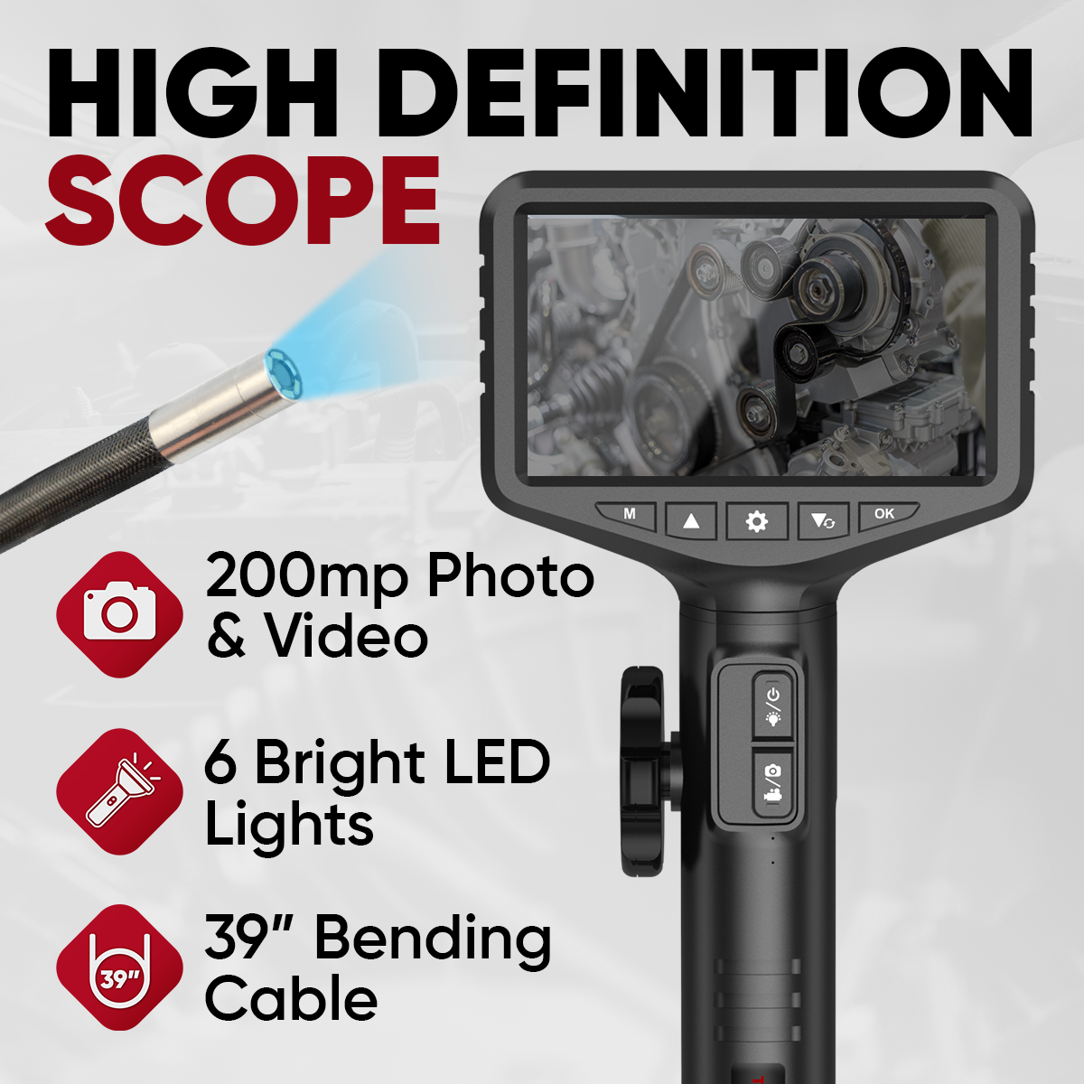 ES401 Dual Lens Articulating Endoscope with 6 Adjustable LED Lights - HD Inspection Camera for Plumbing, Automotive & HVAC Diagnosis | Waterproof Borescope for Pipe, Engine & Hard-to-Reach Area Examination