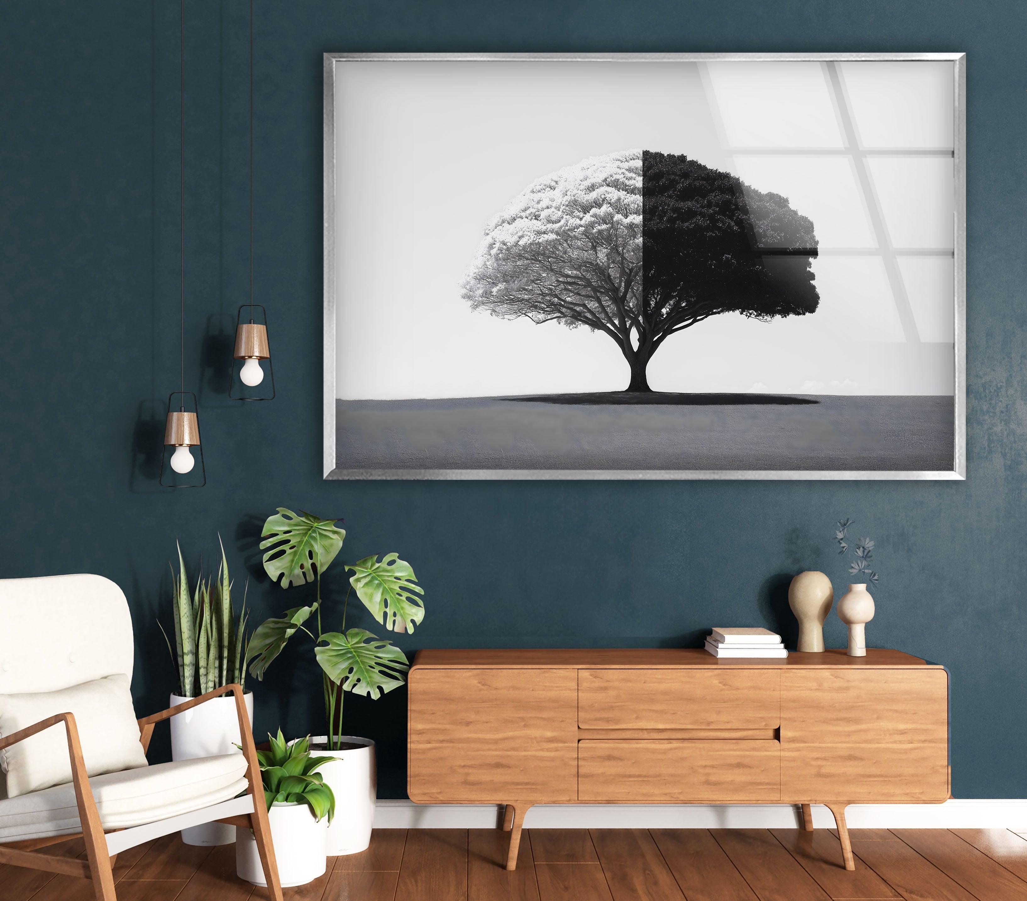 Elegant Black and White Tree Glass Wall Art - Modern Home Decor for Living Room, Bedroom & Office - Perfect Gift for Housewarming & Holidays