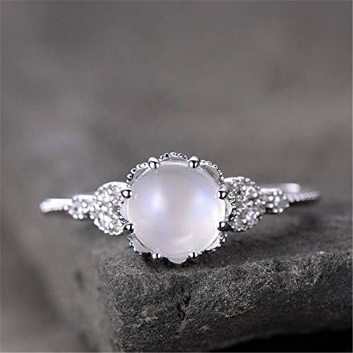 925 Silver Moonstone & Fire Opal Diamond Ring - Elegant Transparent Gemstone Engagement Ring for Women, Wedding Band, Cocktail Party Jewelry Gift (Perfect for Anniversary, Proposal & Special Occasions)
