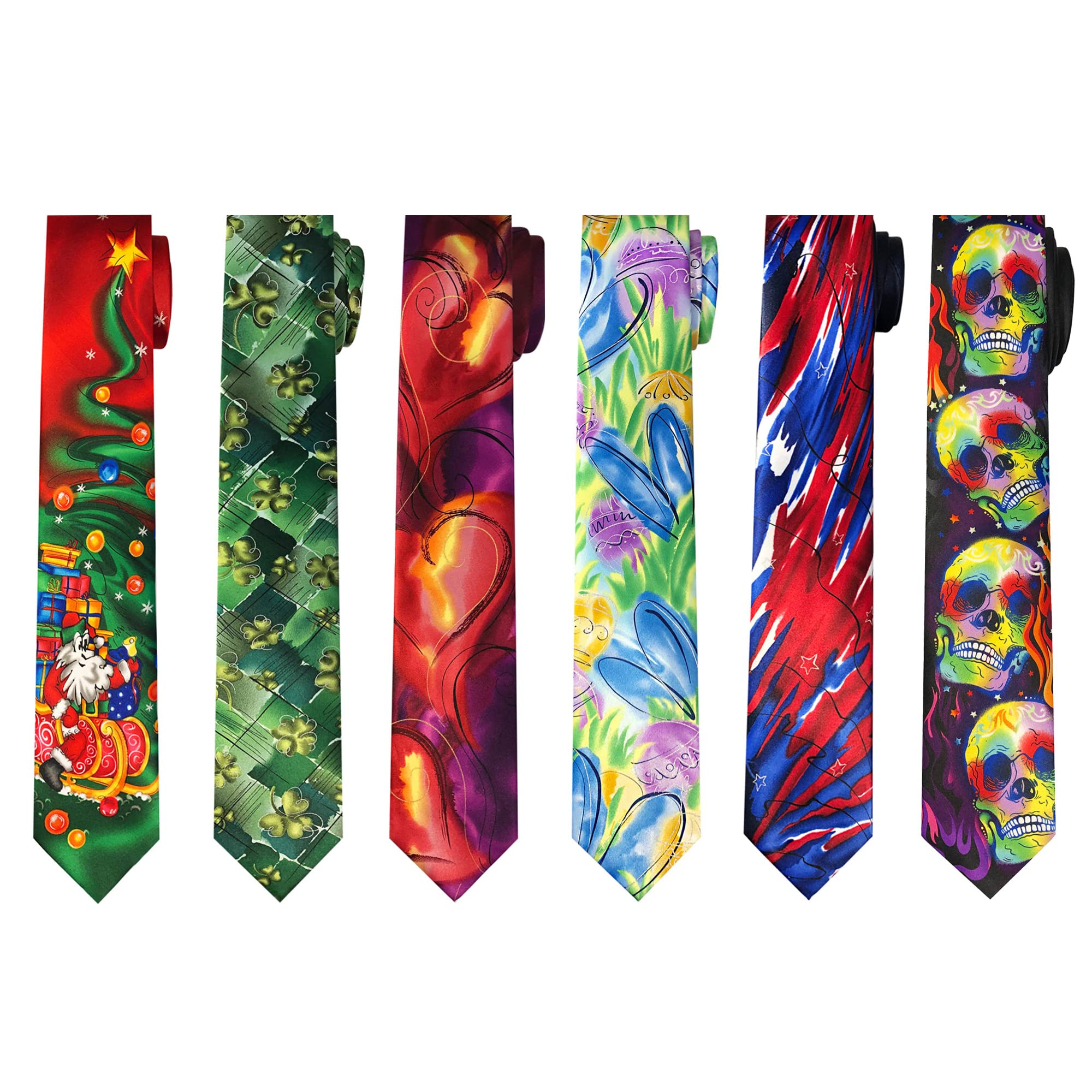 Jerry Garcia 6-Piece Men's Necktie Set - Holiday Collection for Christmas, Easter, Halloween, Valentine's Day, St. Patrick's Day & 4th of July - Perfect Gift Box for Men - Ideal for Office Wear, Weddings, Parties & Special Occasions