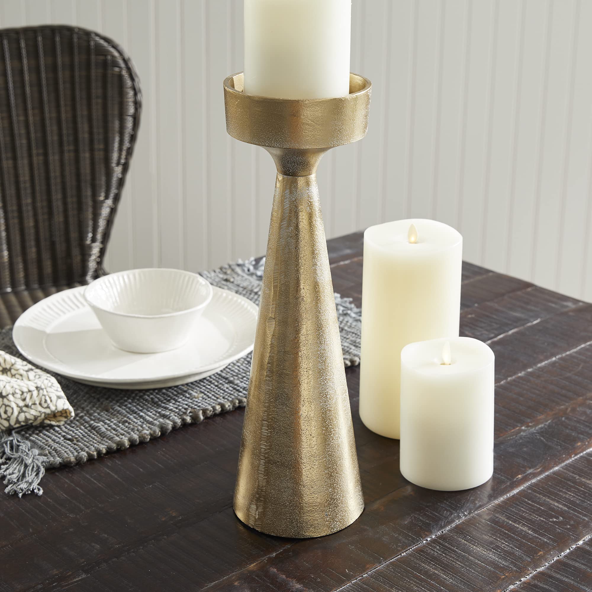 Napa Home & Garden Florence Large White Ash Gold Candle Stand - Elegant Home Decor for Living Room, Bedroom, or Wedding Centerpiece