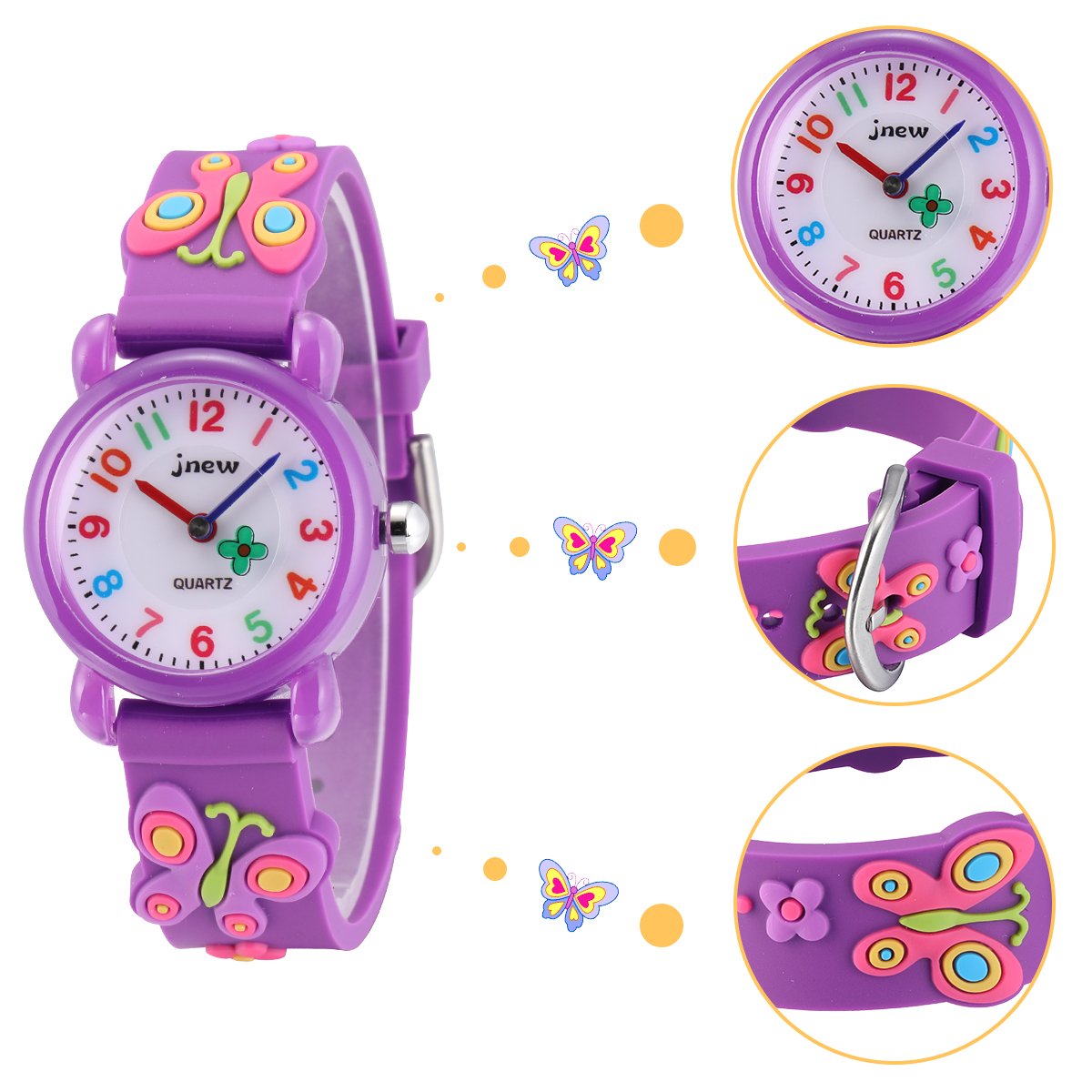**Jewtme Kids Analog Watch for Boys & Girls Ages 3-8 - 3D Silicone Cartoon Watch with Time Teaching Function - Perfect for School, Playtime & Learning to Tell Time**