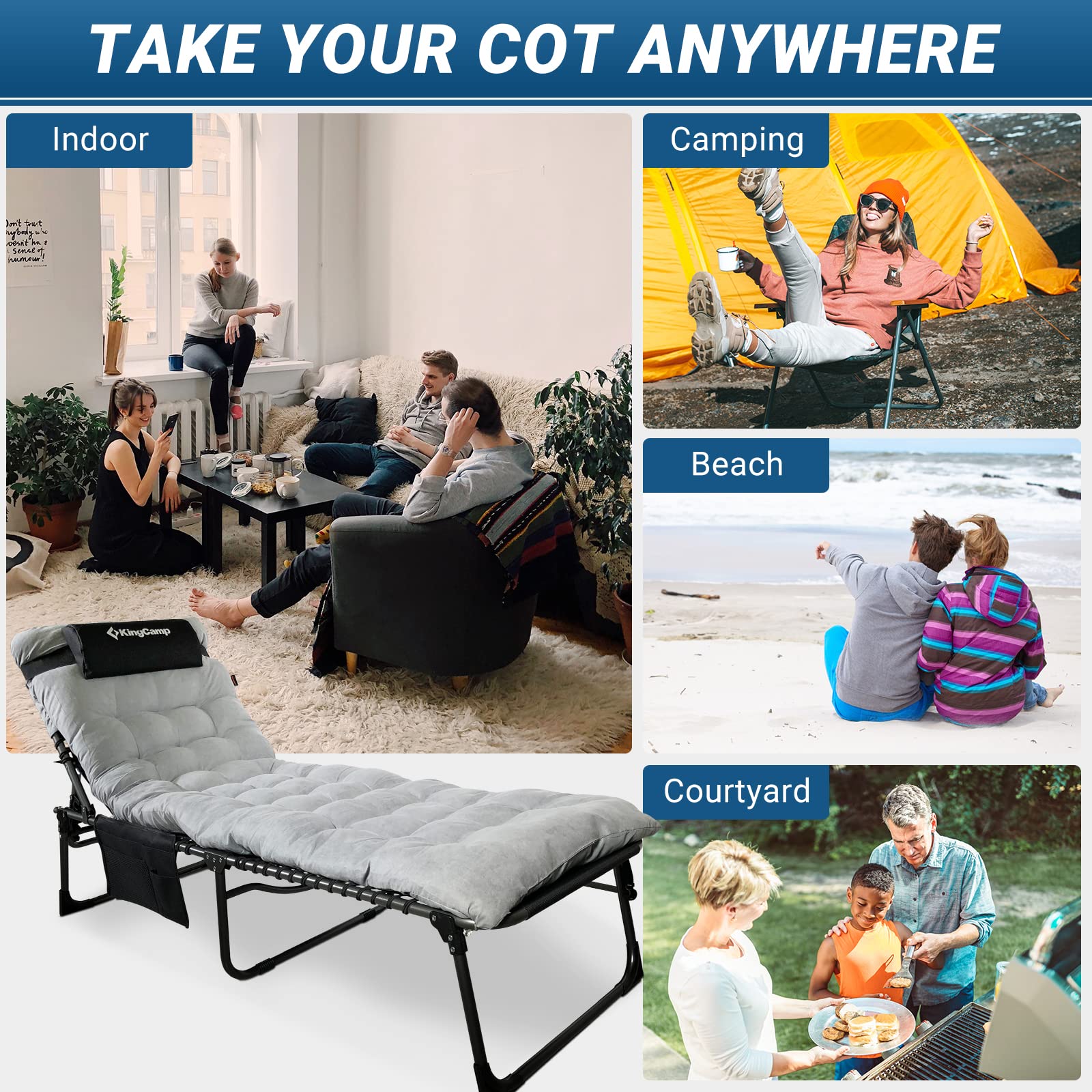 KingCamp Folding Adjustable Patio Chaise Lounge Chair - Heavy Duty Portable Reclining Outdoor Chaise for Pool, Beach, Sunbathing, Deck & Lawn - Perfect for Camping, Backyard Relaxation & Travel