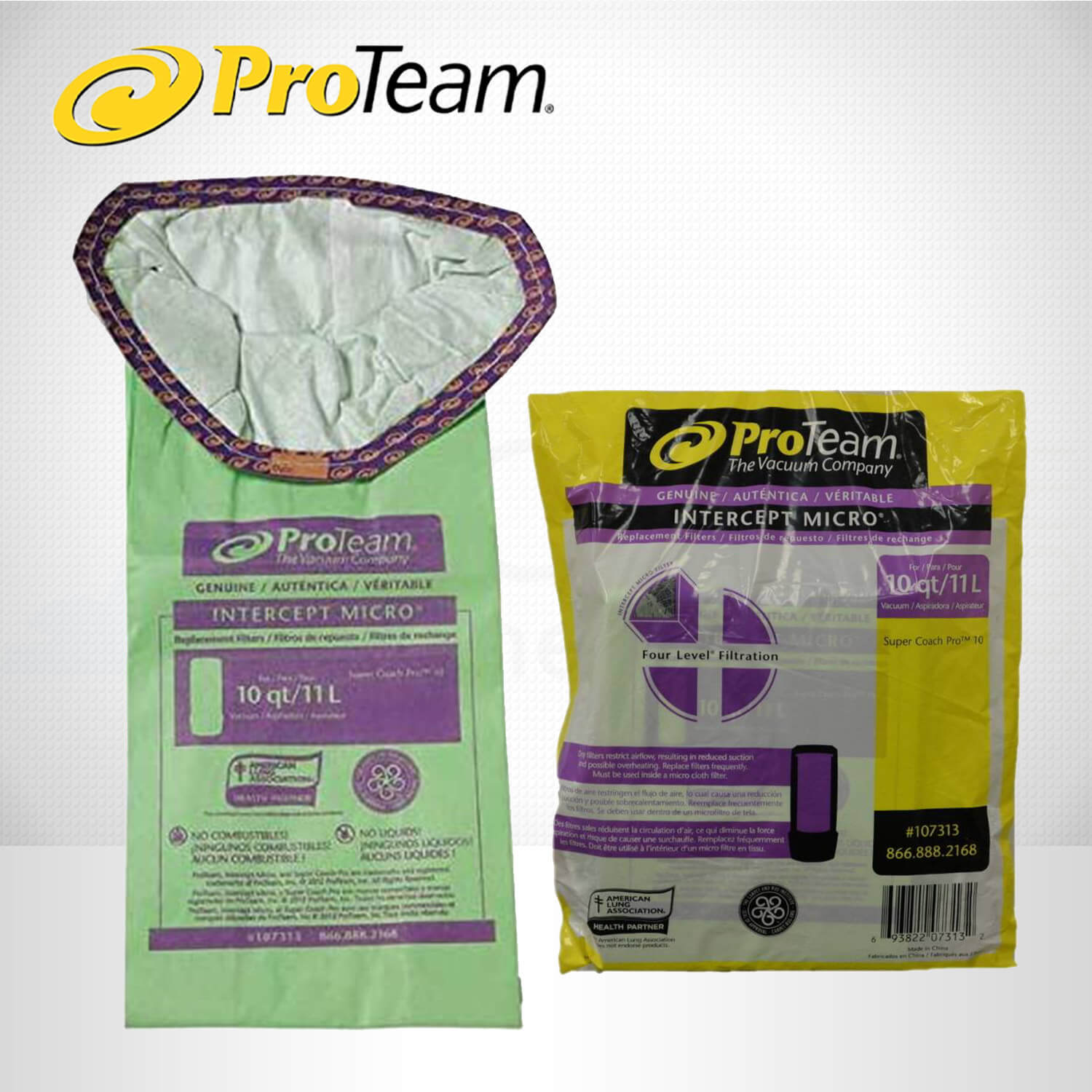ProTeam 10 QT #107313 Intercept Micro Filter Vacuum Bags - 10 Pack | HEPA Filtration for Allergies & Dust | Ideal for Homes with Pets, Asthma Sufferers & Allergy Relief