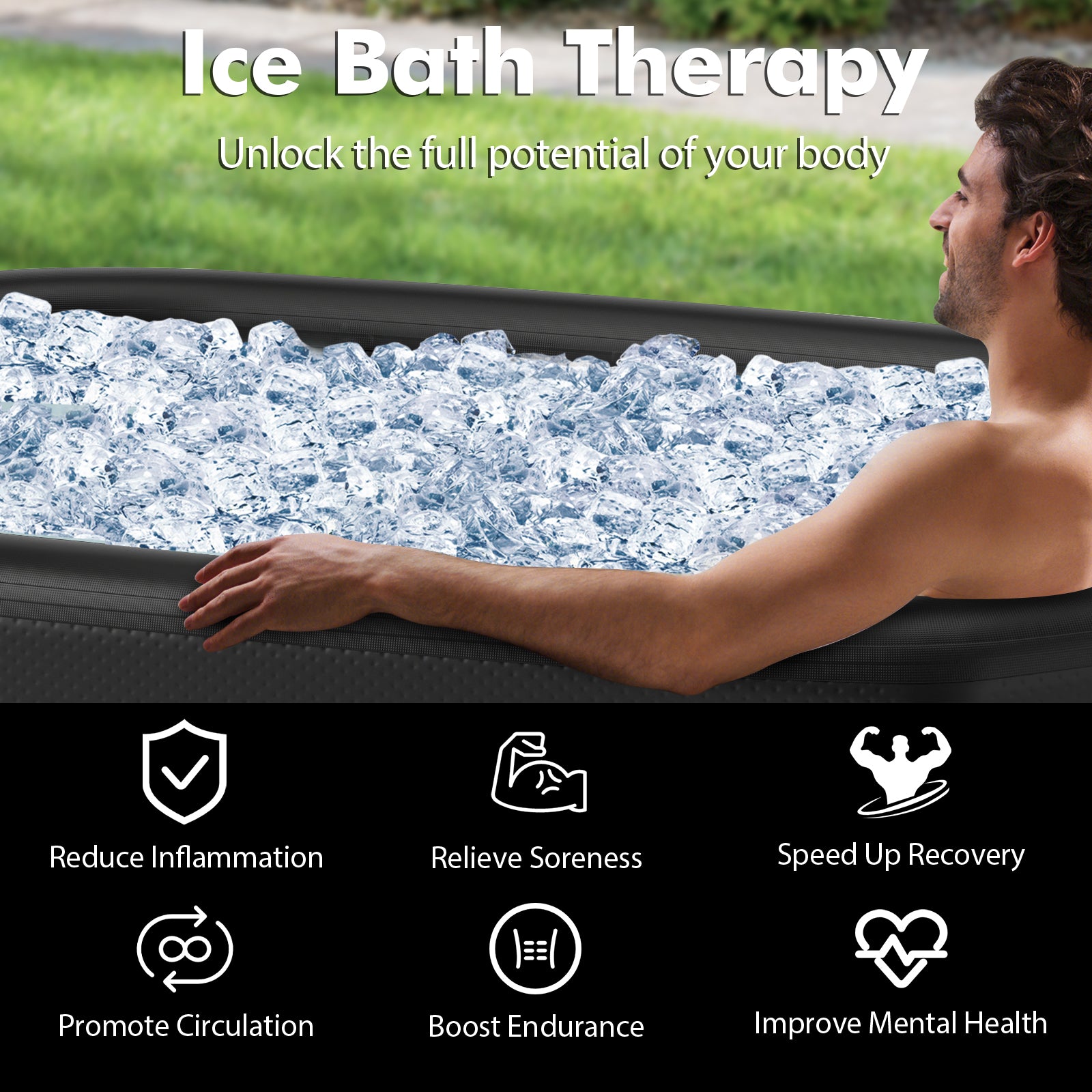 Costway 129 Gallon Oval Ice Bath Tub - Inflatable Cold Plunge Tub with Cover & Hand Pump for Athletes, Recovery & Muscle Therapy - Perfect for Post-Workout, Sports Training & Hydrotherapy