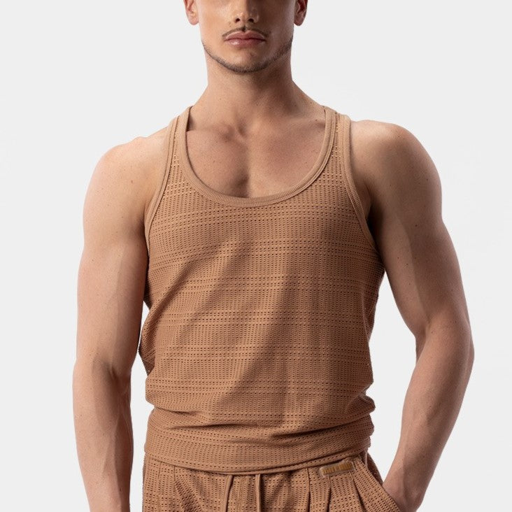 Barcode Berlin Lunt Crochet Tank Top for Women - Soft Brown Summer Boho Beachwear, Perfect for Vacation, Music Festivals & Casual Outfits