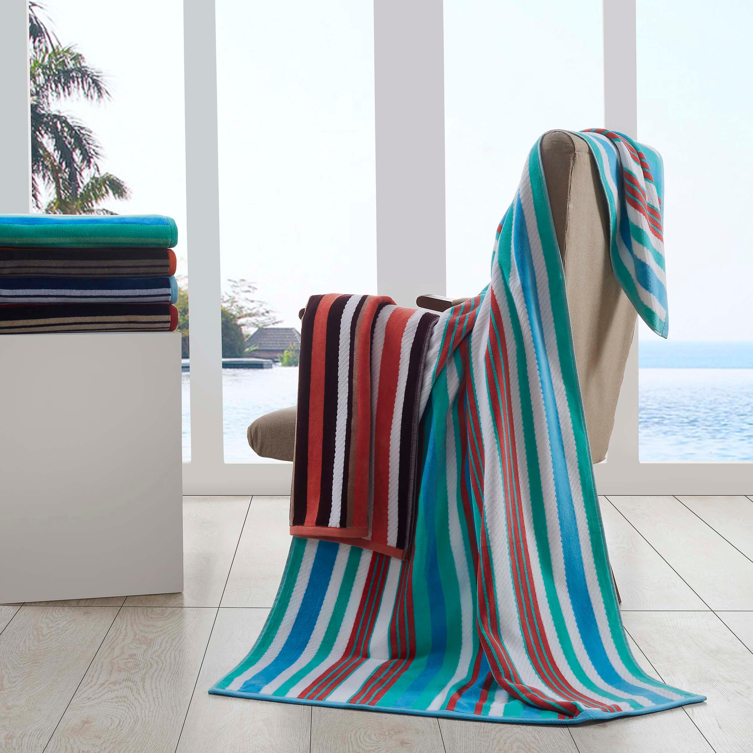 2-Piece Oversized Cotton Beach Towel Set - Soft, Absorbent & Quick-Dry Rope Textured Striped Towels for Pool, Beach, Gym & Spa - Perfect Summer Accessories