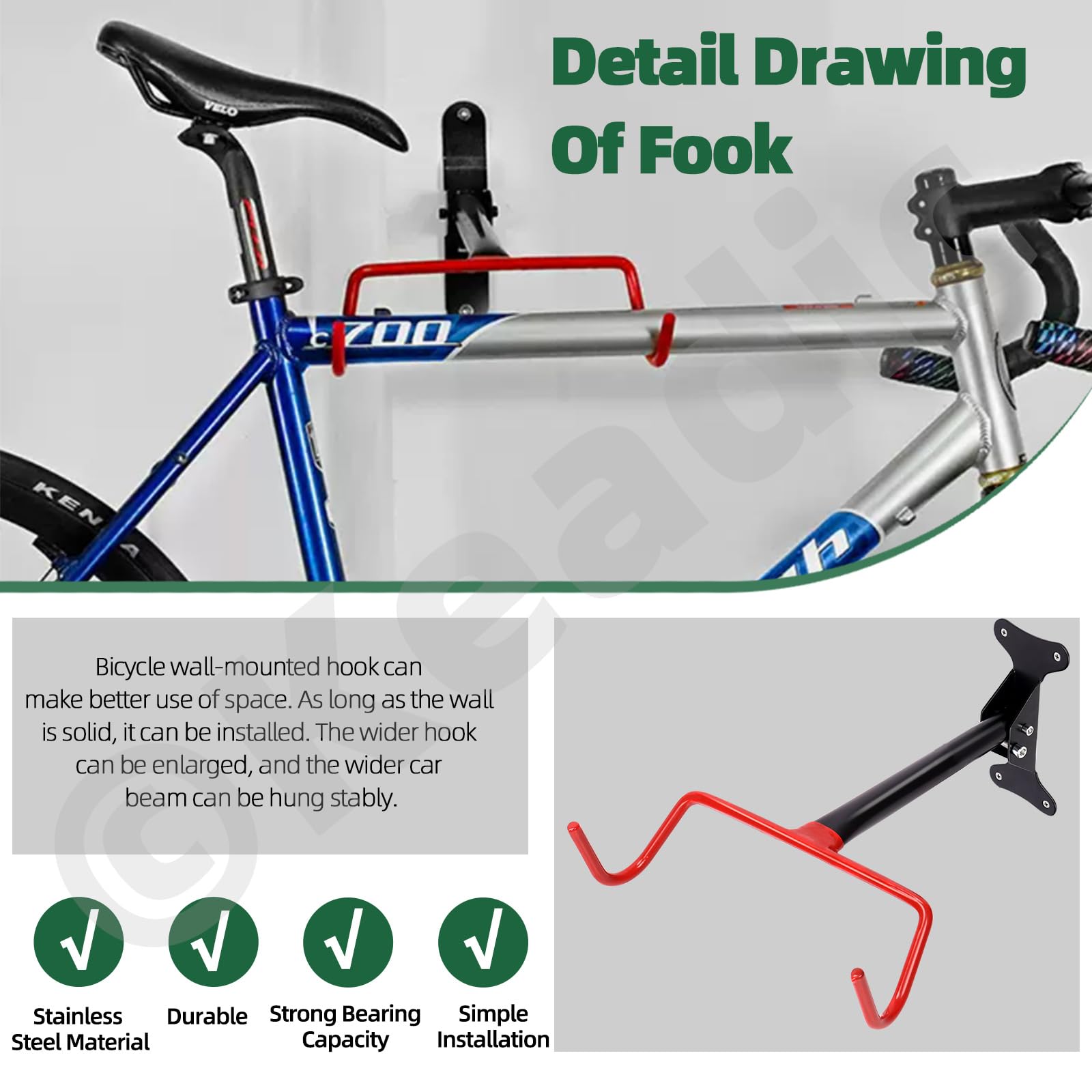Keadic 1 Pack Heavy Duty Foldable Bike Hanger Wall Mount - Adjustable Bicycle Storage Holder for Garage, Indoor, Hybrid, Road & Mountain Bikes | Perfect for Space-Saving Bike Organization in Small Apartments & Garages