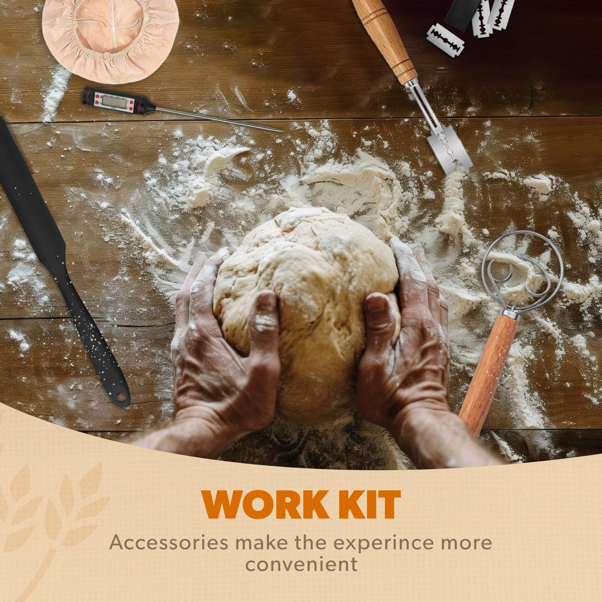 Organic Sourdough Starter Kit with 14oz Glass Jar - Complete Bread Baking Supplies Set with Airtight Lid, Dough Whisk & Silicone Spatula - Perfect for Homemade Artisan Bread, Pizza Dough & Pastries